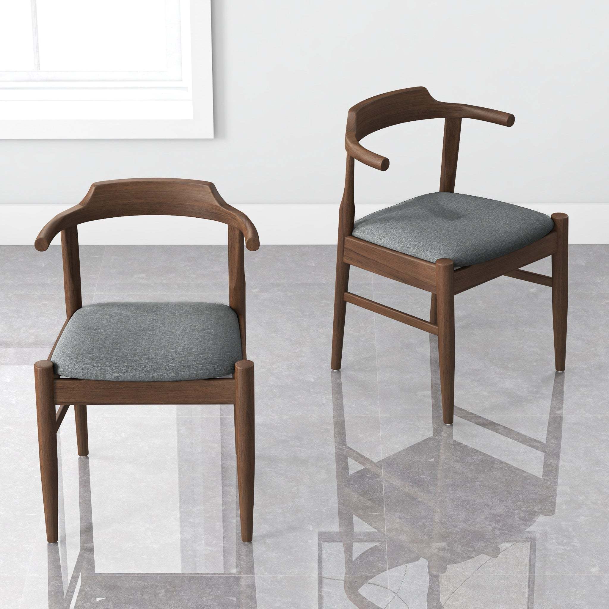 Daisy Mid-Century Modern Gray Fabric Dining Chair with Solid Wood Frame 18.50' L x 22.50' W x 28.00' H Farmhouse Kitchen Side Chairs with Foot Pegs (Set of 2)