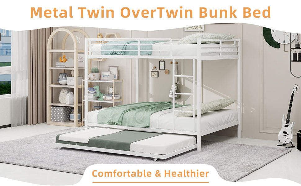 Durable Square Tube Iron Bunk Bed Featuring Safety Rails, Modern Minimalist Look, Ideal for Kids Room, Guest Room or Shared Space, Easy Assembly & Long - Lasting Performance-Full size: 137cm × 190cm