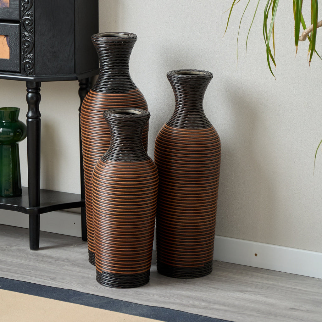 Desktop Vase, Brown Decorative Floor Vase, Classic and Neat Floor Vase, High Independent Flower Stand, Artificial Vine Vase, PVC Floor Vase, Home Decoration Flower Stand Set of 3 pieces