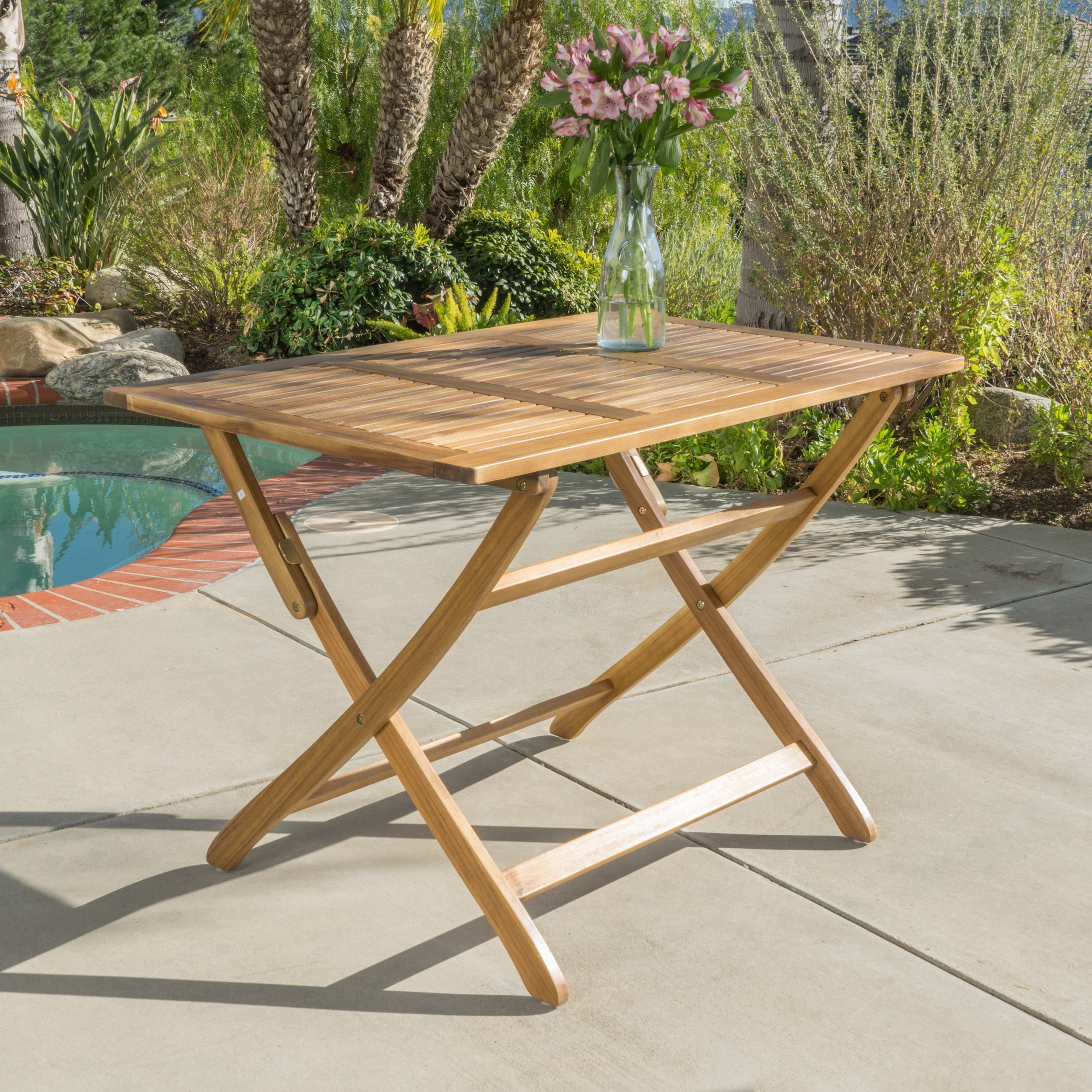 Blissique 43.5' Outdoor Foldable Wood Dining Table with Slat Design, Natural