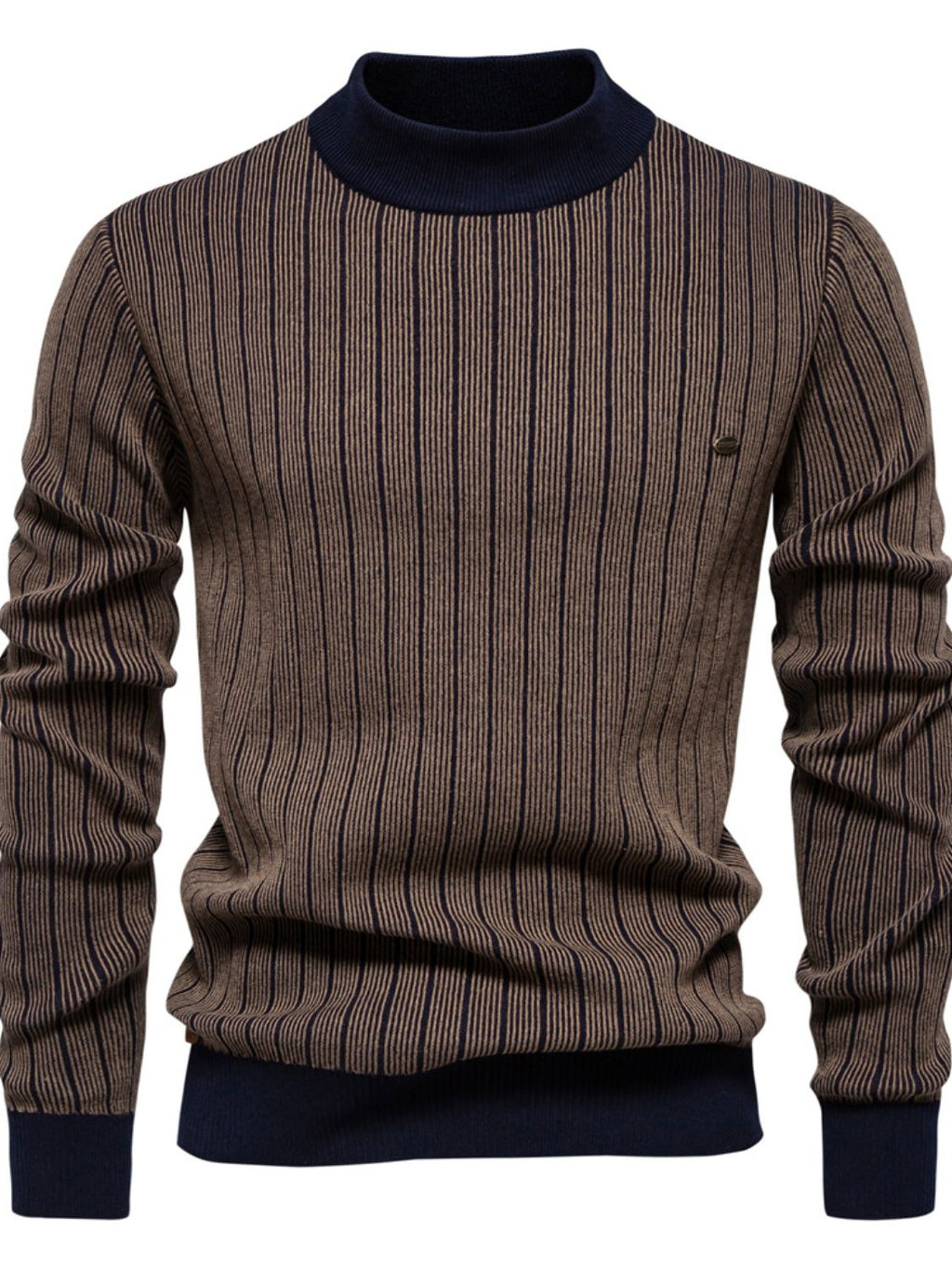 Mock Neck Contrast Striped Sweater