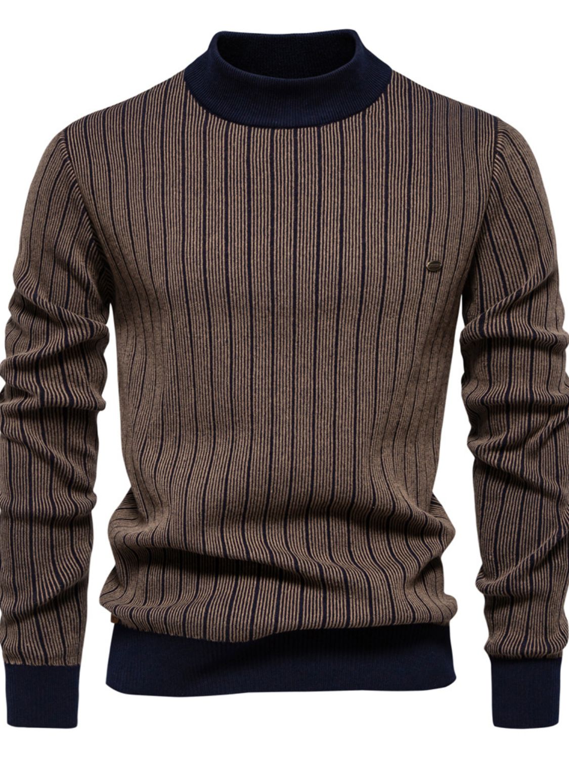 Mock Neck Contrast Striped Sweater