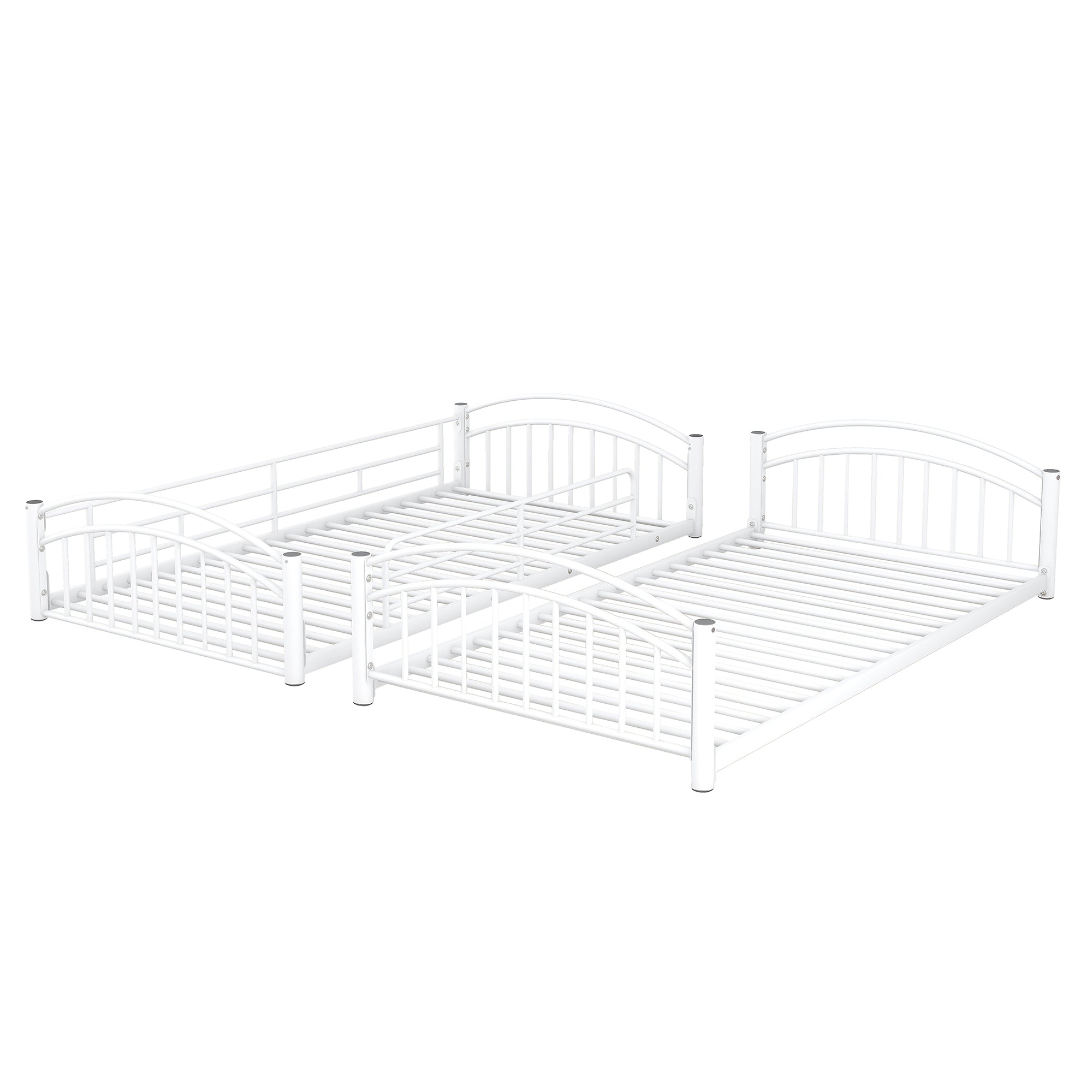 Twin Over Twin Metal Bunk Bed With Slide,Kids House Bed White