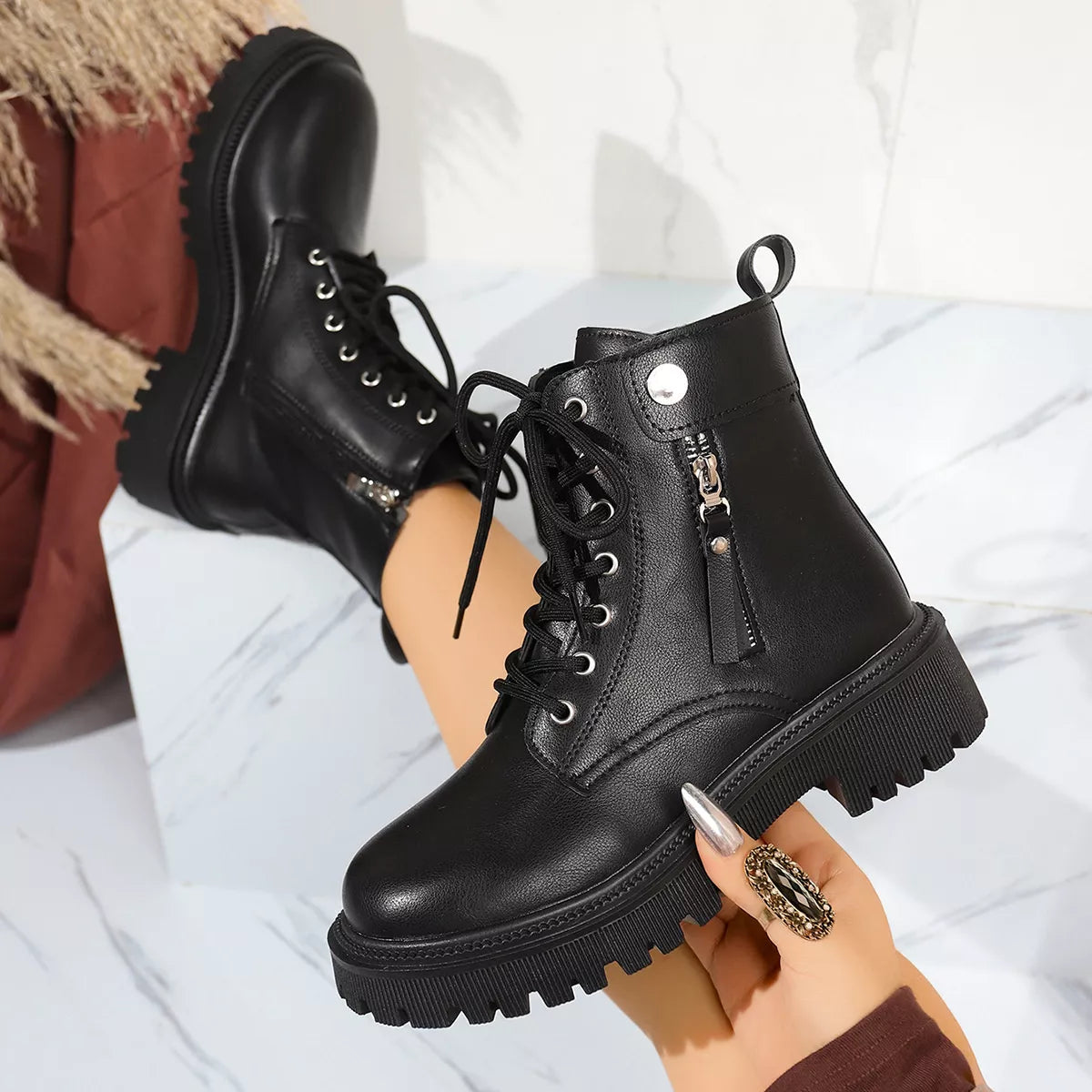 Round Toe Block Heels Boots