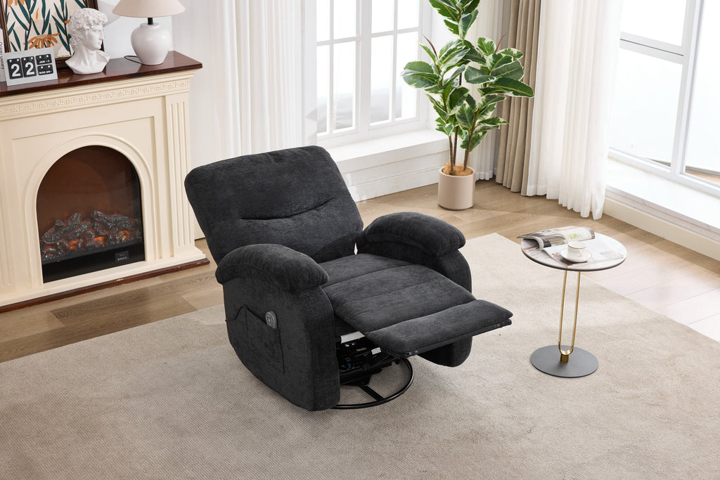 Hot massage manual lounge chair, with rocker arms and rotating fabric, with cup bucket, for living room, black