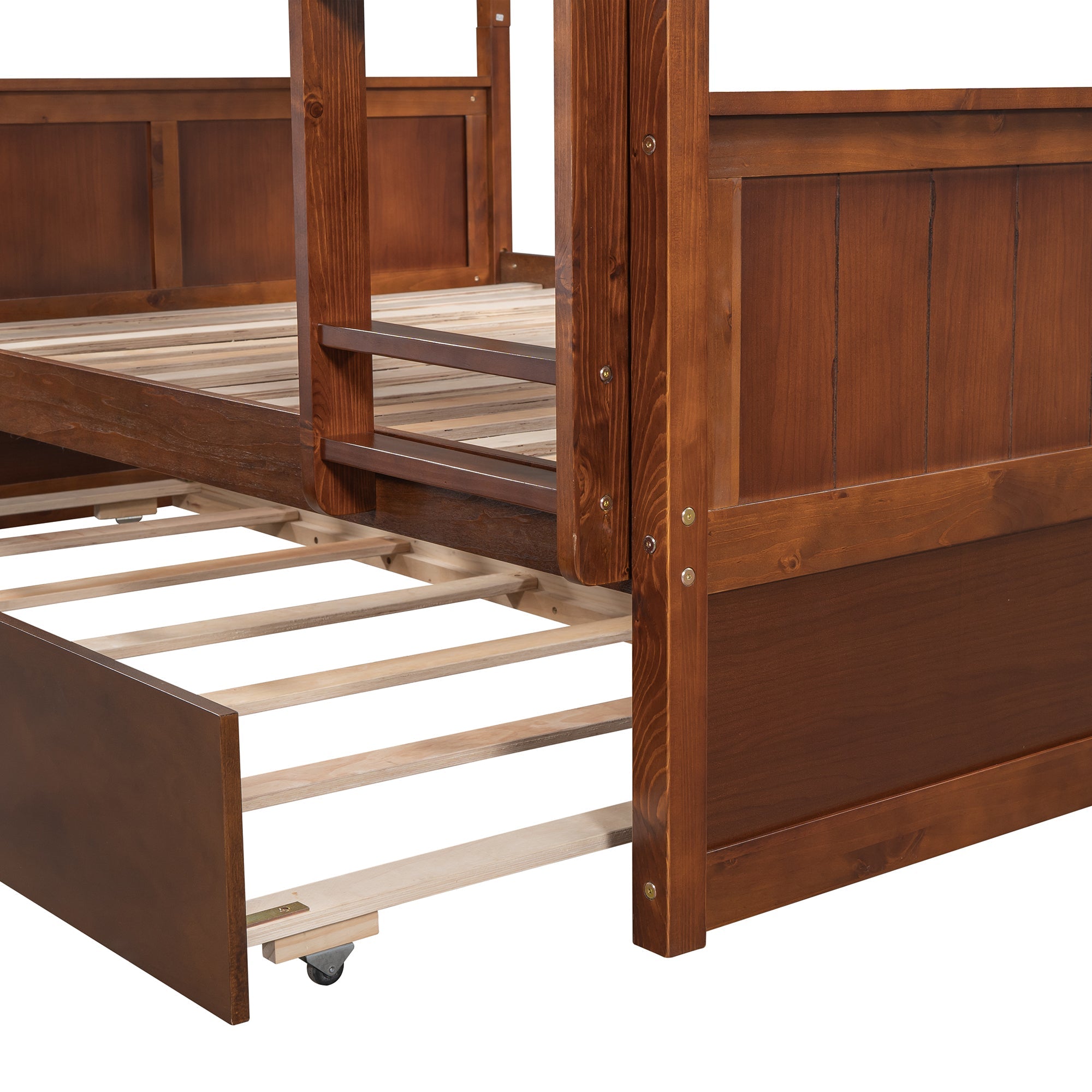 Hearth & Haven Full over Full Bunk Bed with Twin Size Trundle, Walnut
