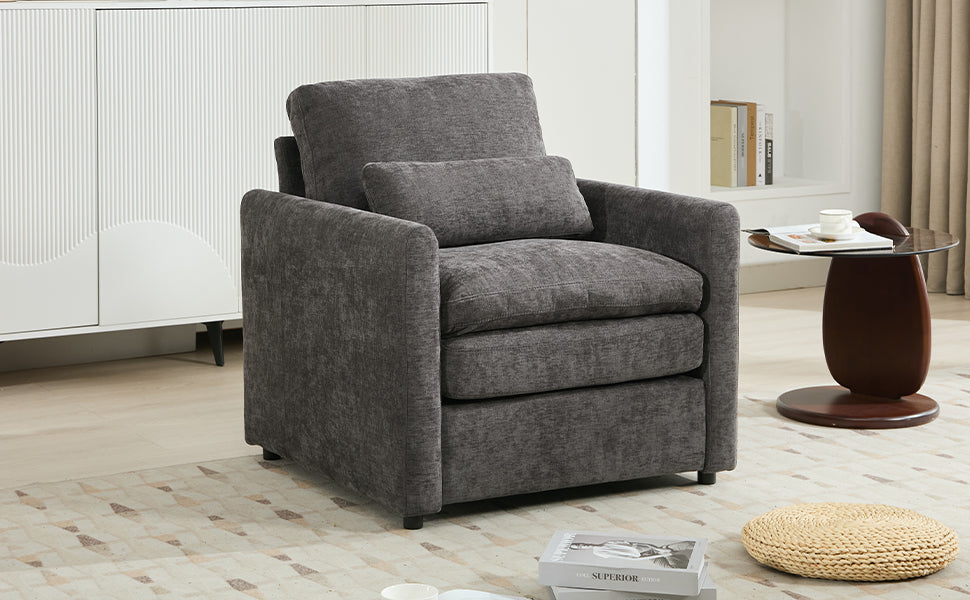 31.9' Cozy Upholstered Armchair Oversized Comfy Cloud Sofa Double Cushion Single Sofa Plush Cushion Armchair for Living Room, Grey
