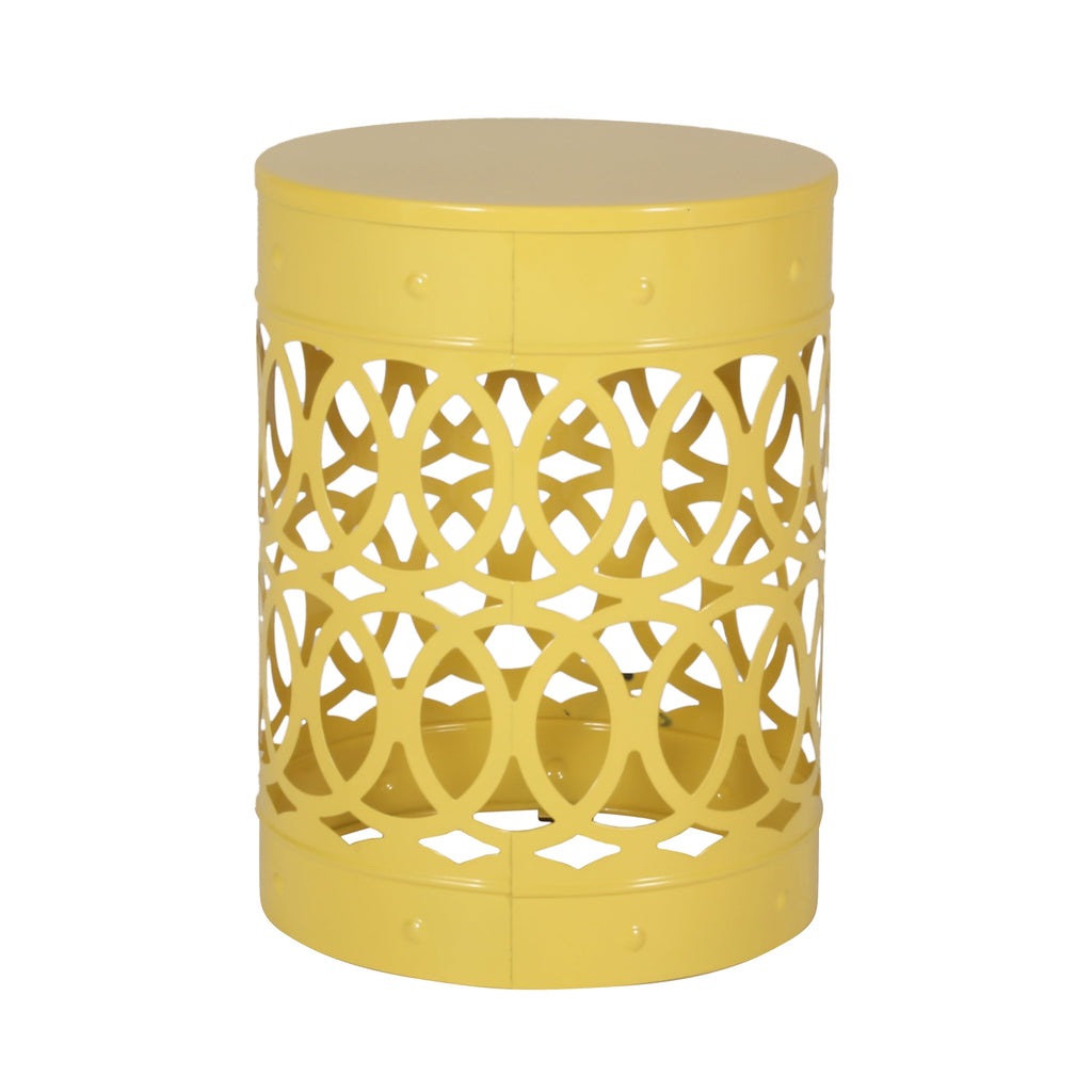Modern Outdoor Metal End Table Set of 2 with Iron Cut Design in Yellow