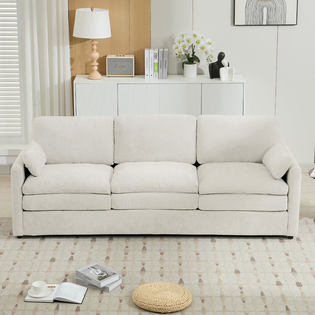 89'  Cozy Upholstered 3-seater Sofa Oversized Comfy Cloud Sofa Double Cushion 3-seater Sofa Plush Cushion Sofa Couch for Living Room, Beige