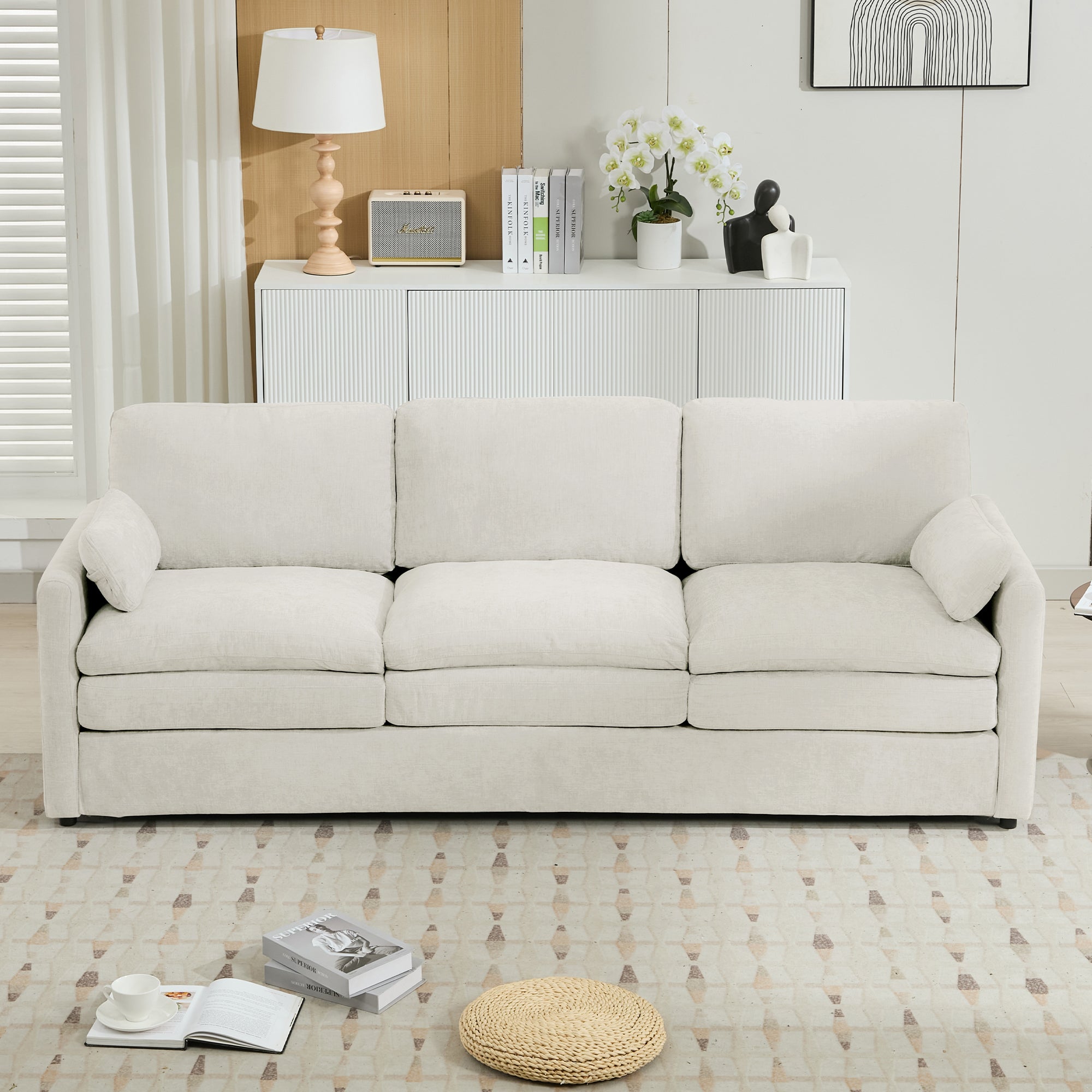 89'  Cozy Upholstered 3-seater Sofa Oversized Comfy Cloud Sofa Double Cushion 3-seater Sofa Plush Cushion Sofa Couch for Living Room, Beige