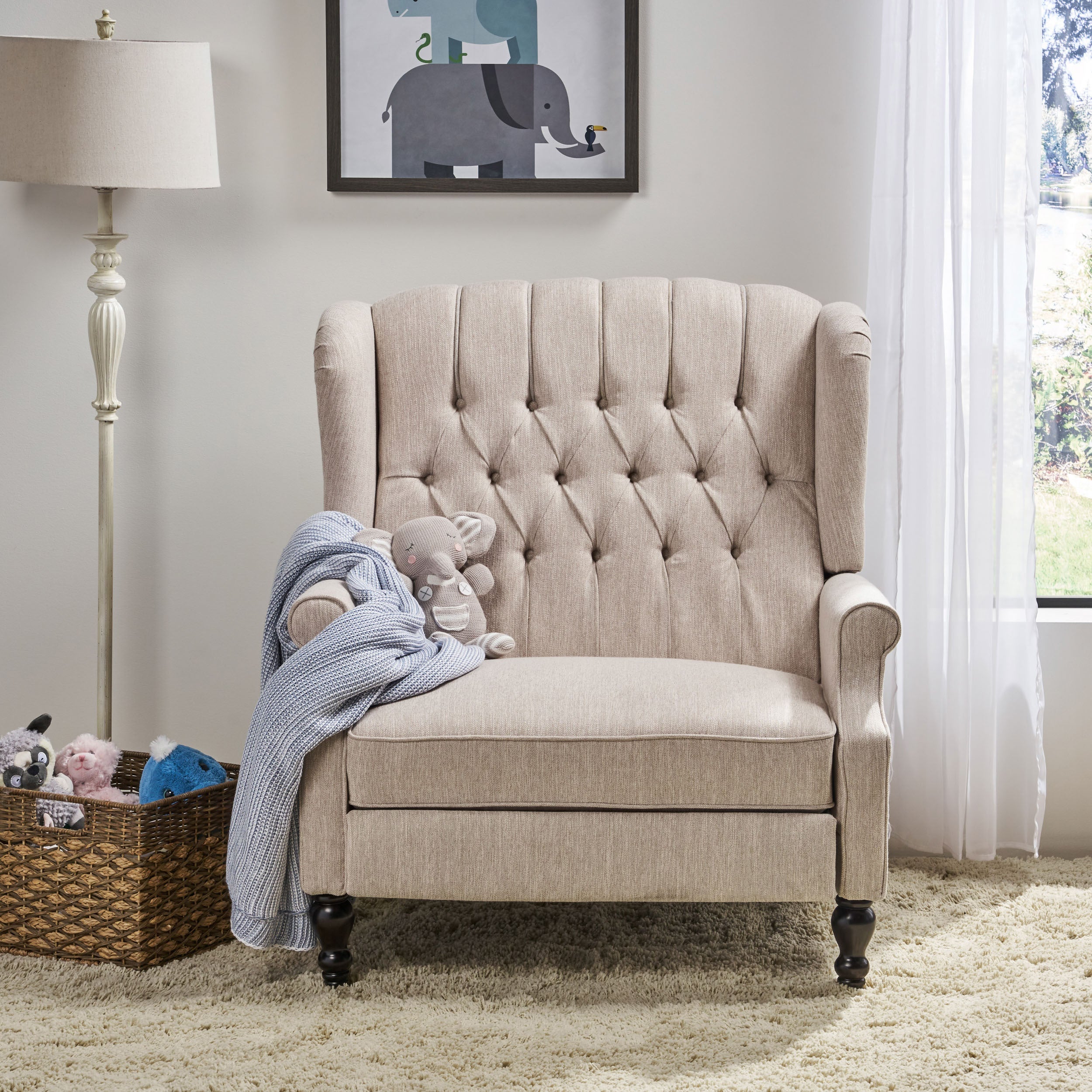 Push Back Recliner Chair Fabric Lounge Armchair Pushback Recliner with Rivet Decoration Wingback Single Sofa Chair with Padded Seat for Living Room, Bedroom 33.25D x 37.75W x 42.5H in