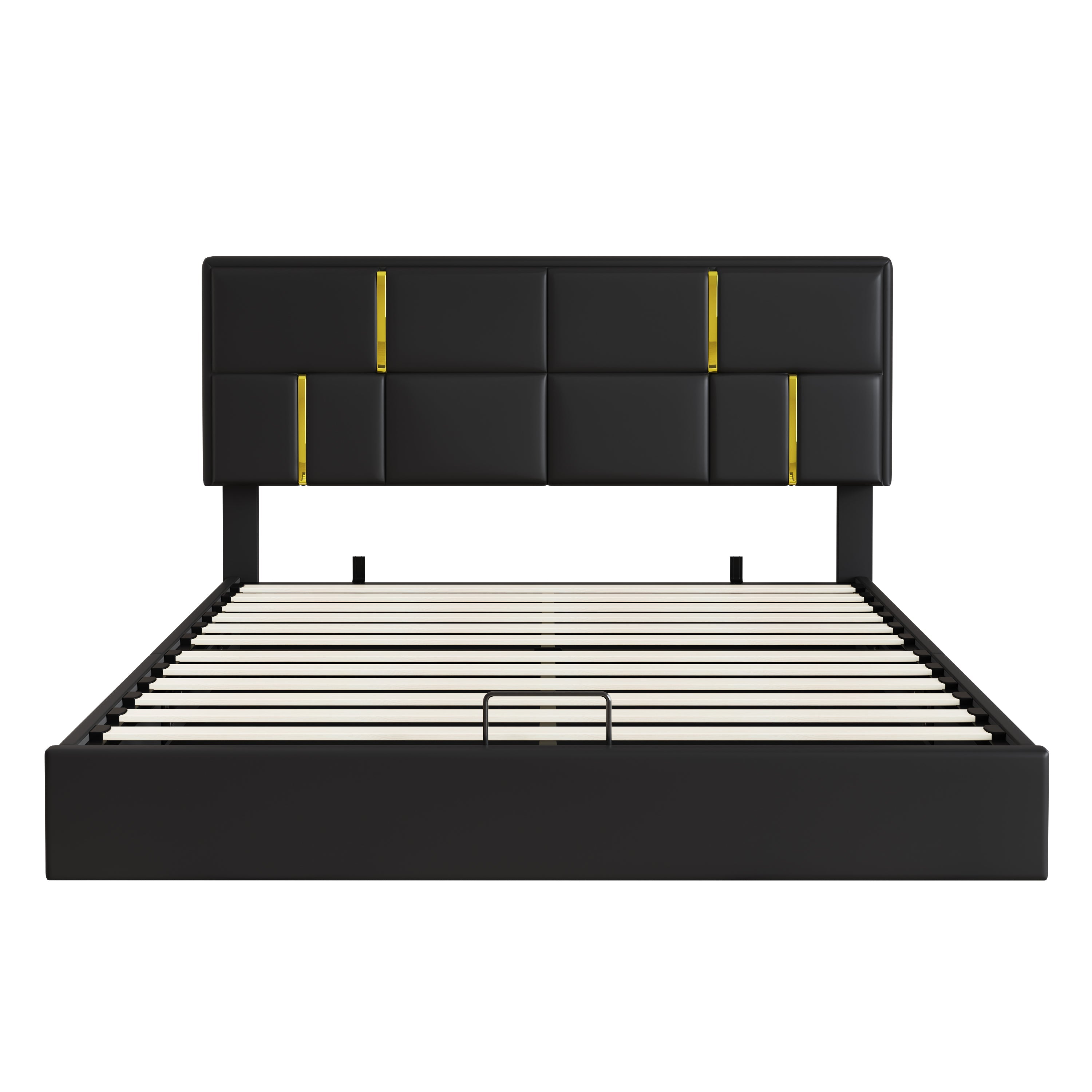 2-Pieces Bedroom Sets,Queen Size Upholstered Platform Bed with Hydraulic Storage System,Storage Ottoman with Metal Legs,Black(Old SKU:N733S207778B)
