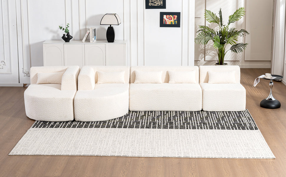 144' Upholstered Sofa Free-combined Sofa Couch with Two Chaise Lounge and Five Back Pillows for Living Room(Old SKU: N719S001600A), Beige