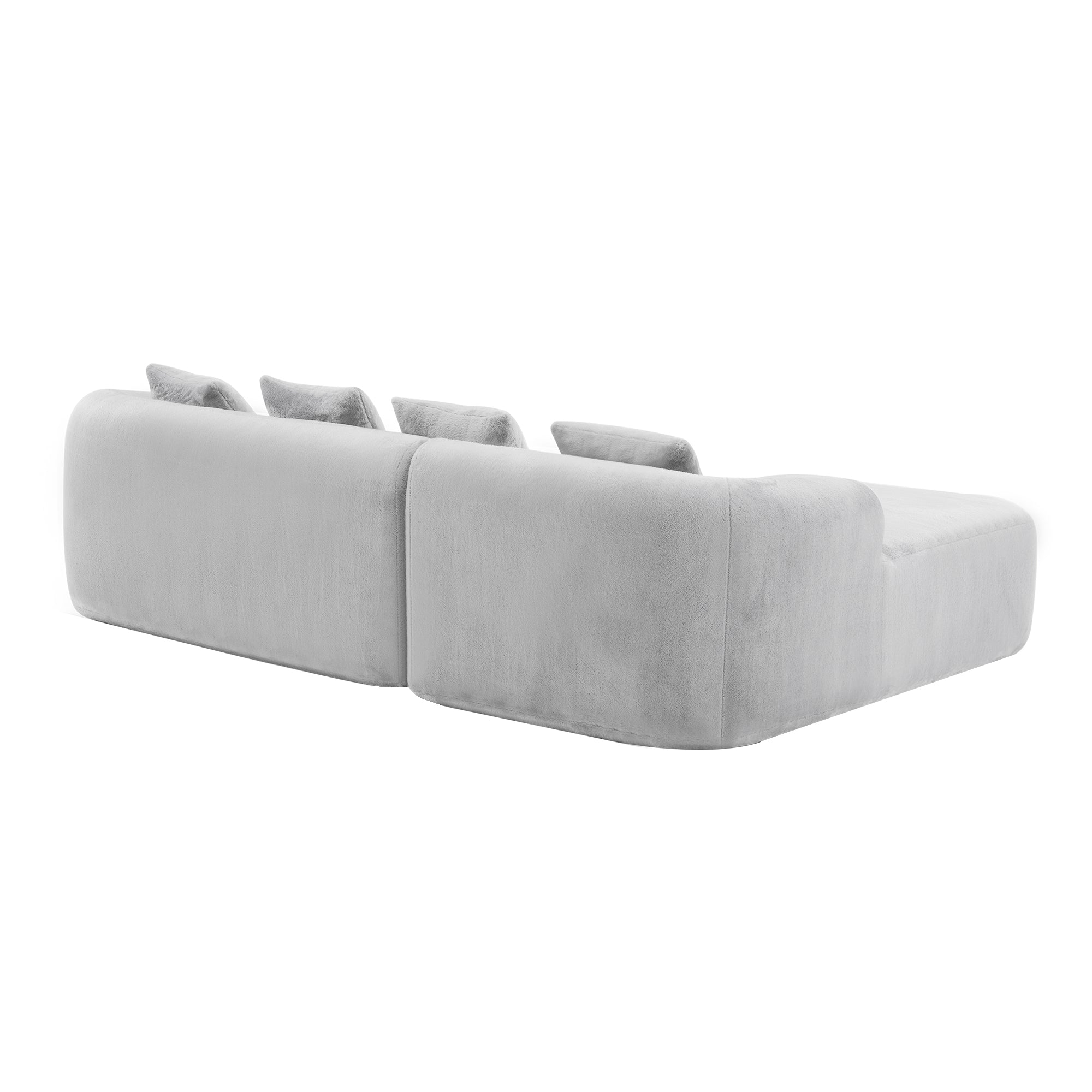 Full Compression L-Shape Sectional Sofa with Curved Chaise, Grey Modular Chenille Couch, High-Density for Apartment Living Room