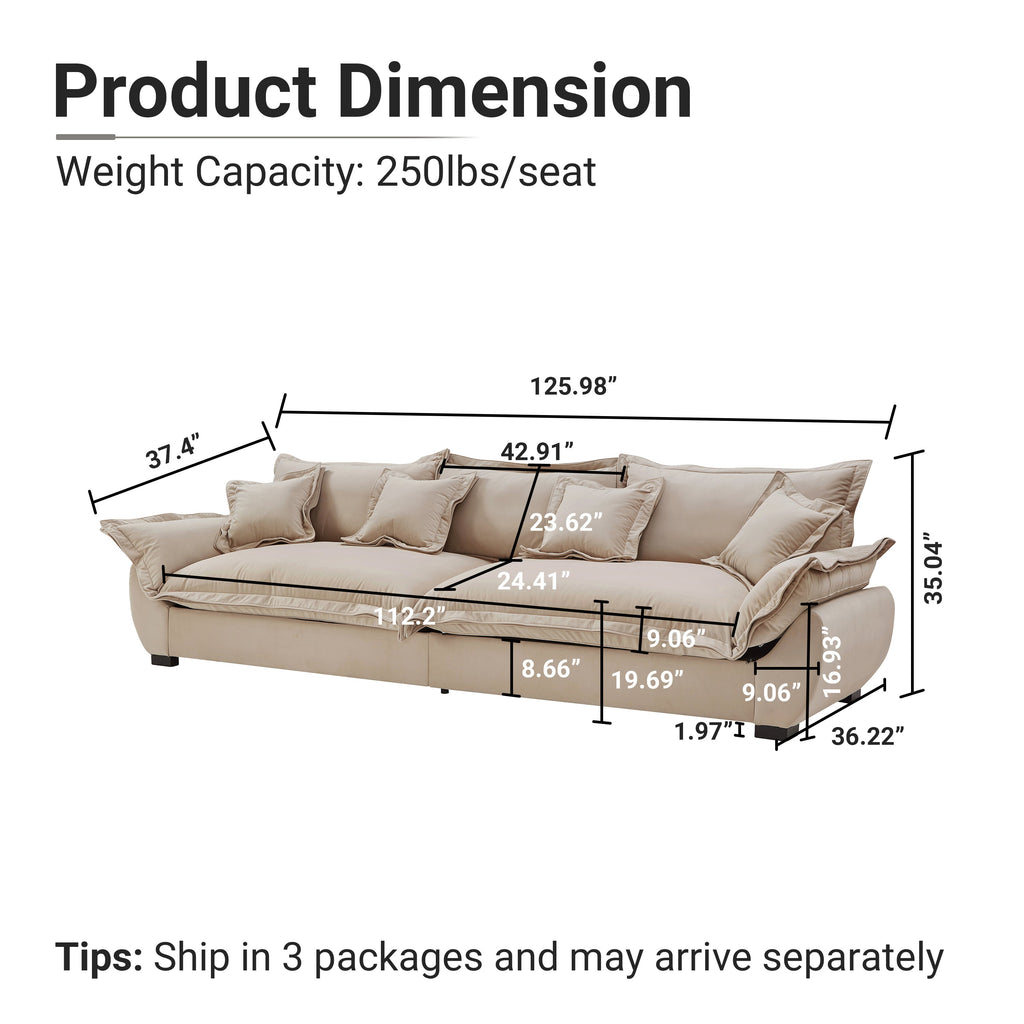 Modular Sectional Sofa, Sailing Design Sofa with Storage, Removable Backrest, Modern Deep Seat Sofa with Throw Pillows for Living Room Bedroom Apartment,Light Khaki