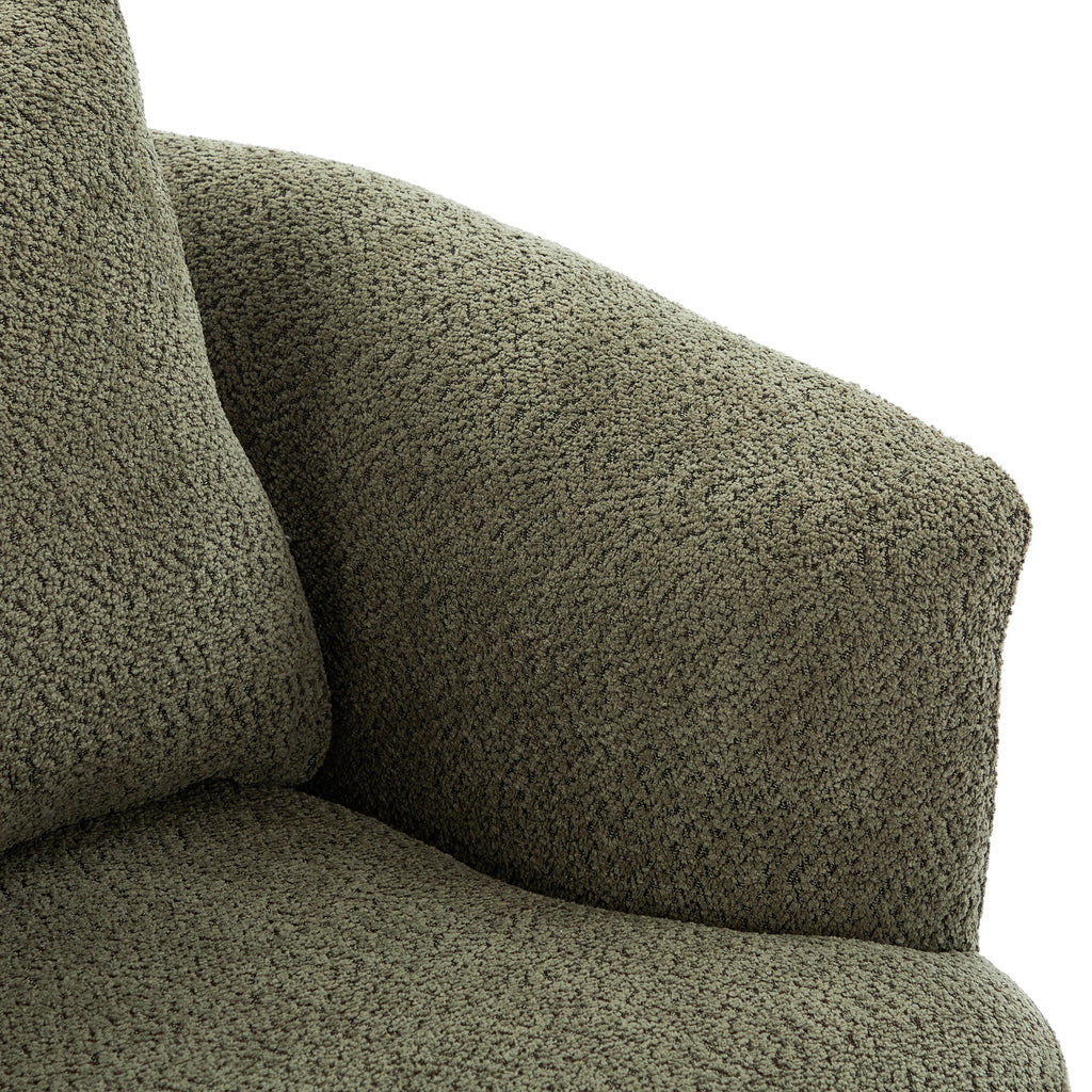360° Swivel Chair, Chenille Upholstered Barrel Sofa Chair with Throw Pillow, Green, 38.2' for Living Room, Bedroom, Office