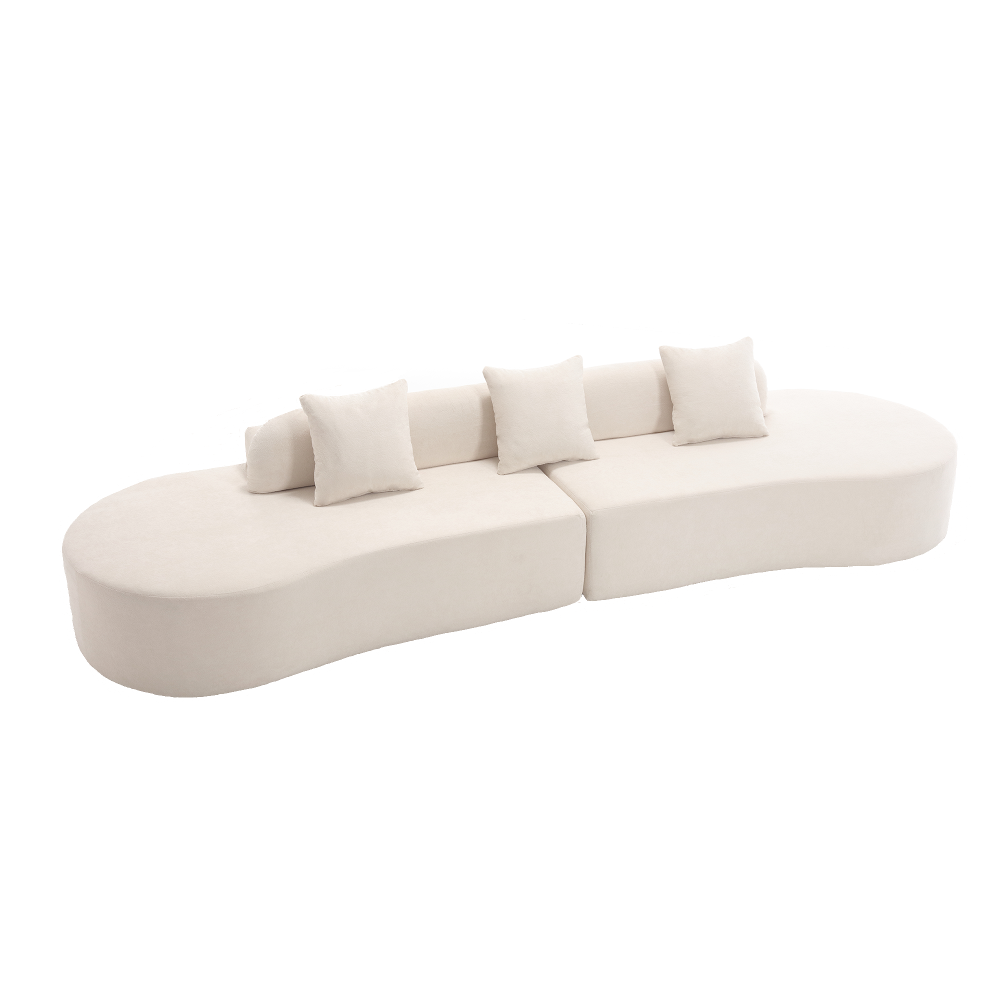 Modern curved combination sofa, terrycloth fabric sofa, minimalist sofa in living room, apartment, no assembly required, three  pillows,Beige