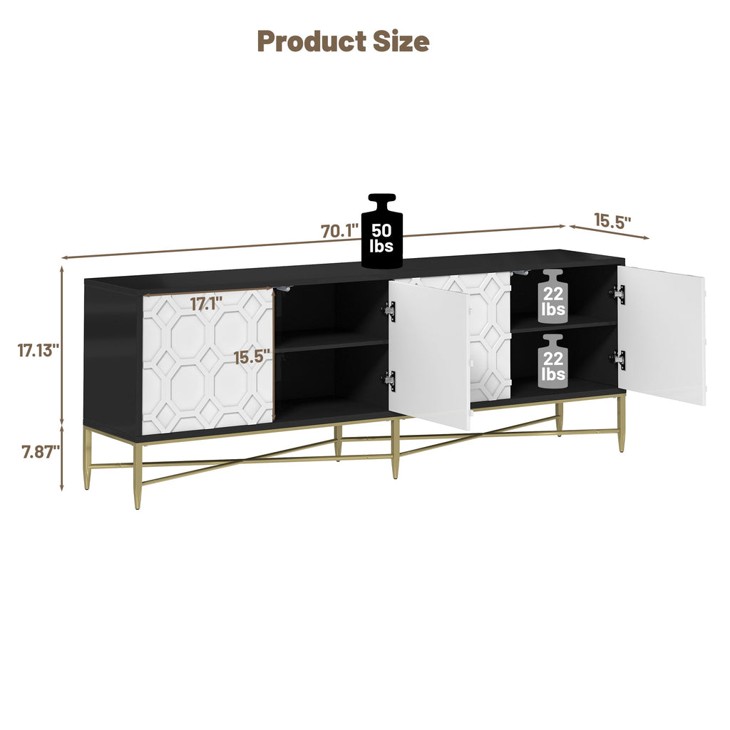 Modern Black and White Color Scheme Press Design 4 Door Cabinet, Living Room TV Stand