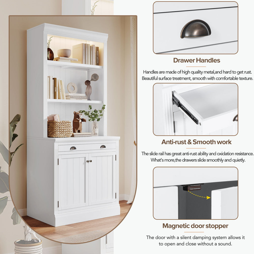 83.4"Tall Bookshelf with LED Lighting, Modern Bookcase with 2 Doors and 1 Drawer,Storage Bookcase with Open Shelves for Living Room,Home Office,White