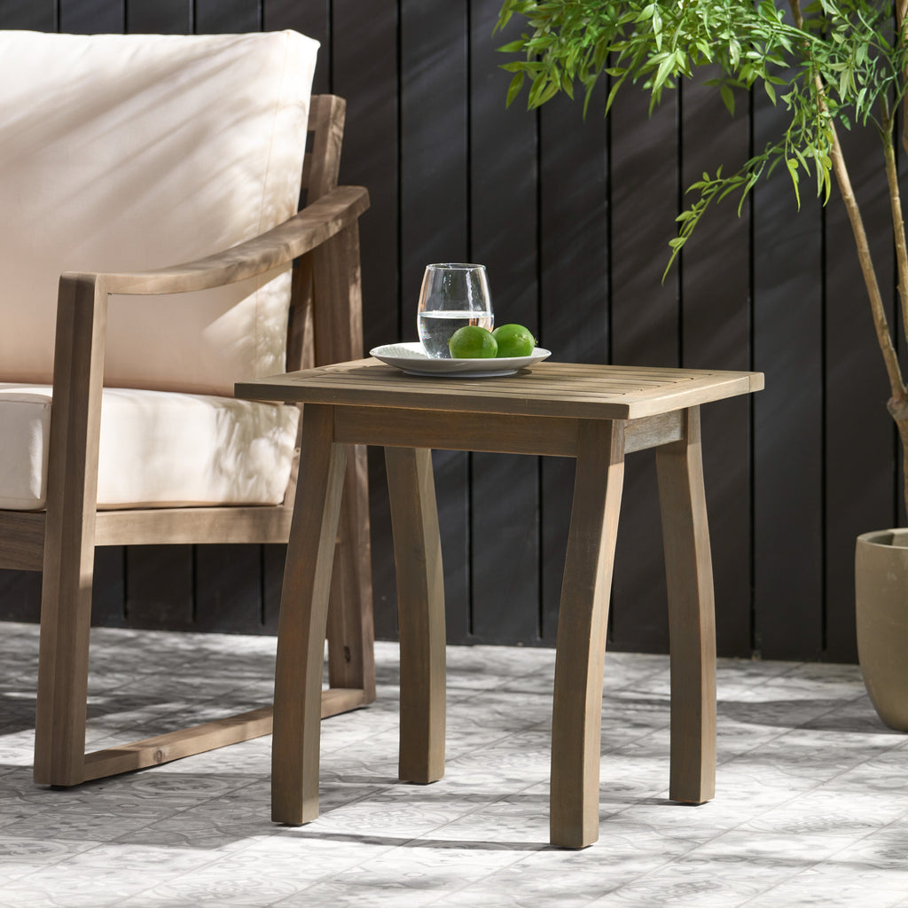 Kinesis Outdoor Side Table with Slatted Top and Wood Frame, Grey