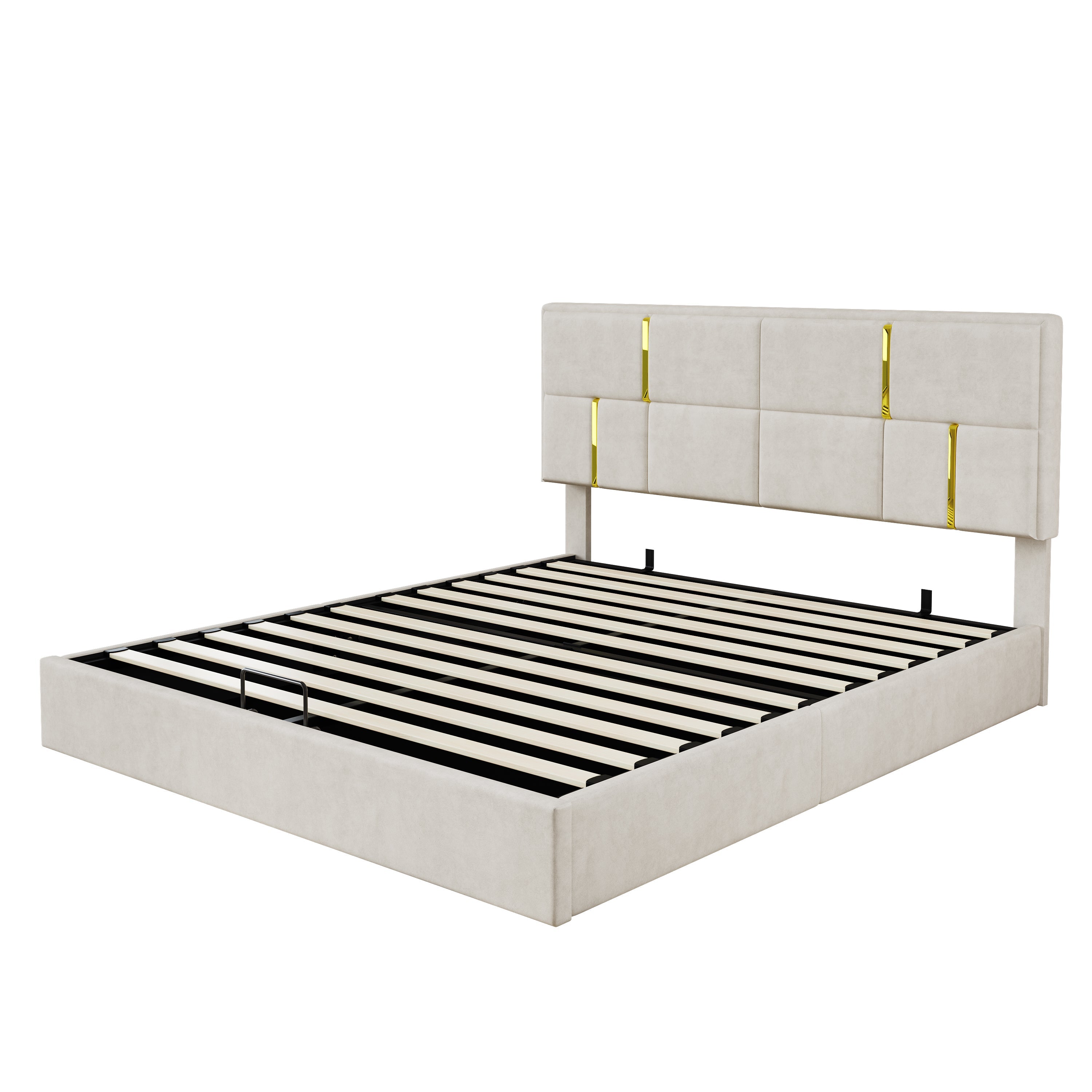 2-Pieces Bedroom Sets,Queen Size Upholstered Platform Bed with Hydraulic Storage System,Storage Ottoman with Metal Legs,Beige(Old SKU:N733S207778A)