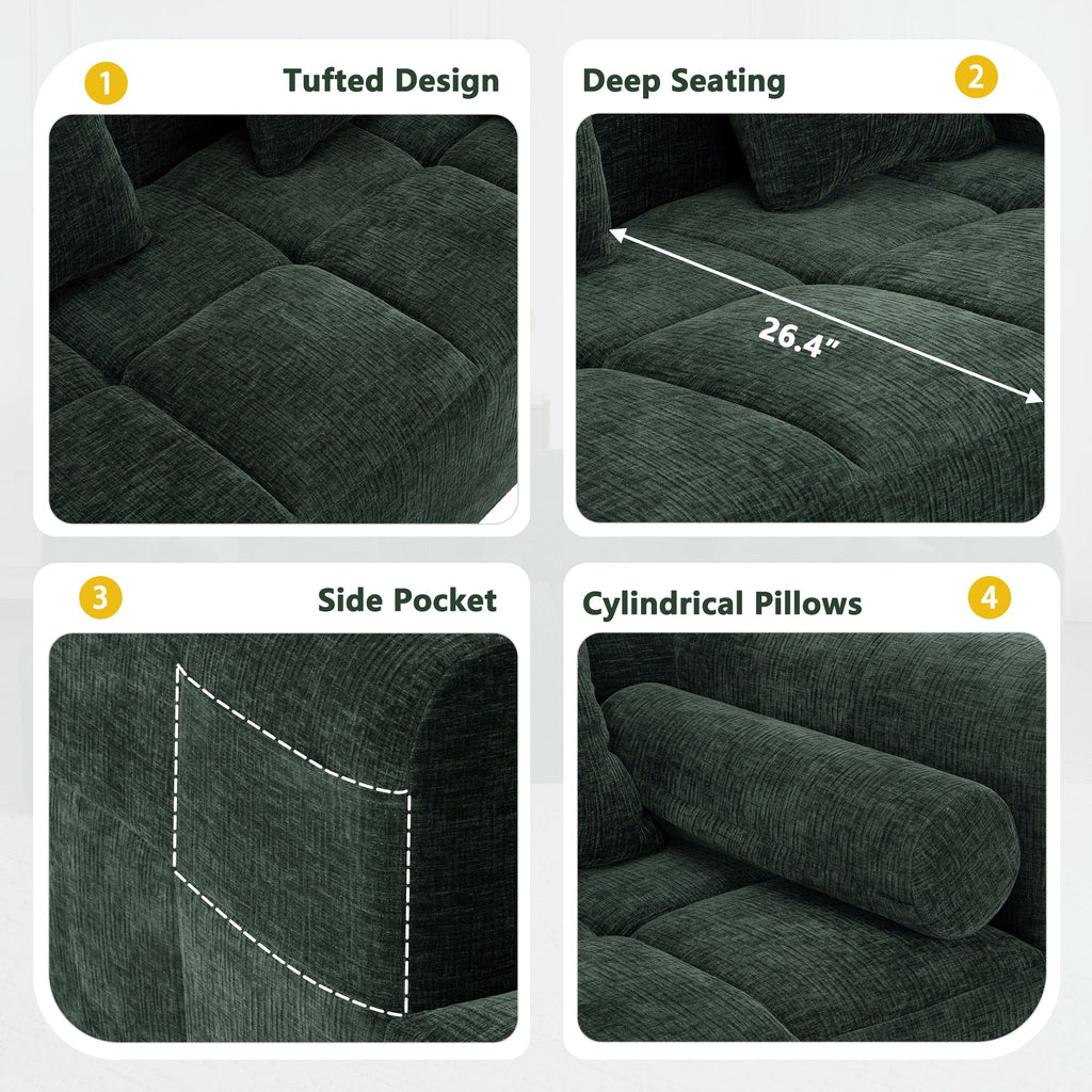 Modern Modular Sectional Sofa with Deep Seating, Green Chenille Fabric, 101.2'