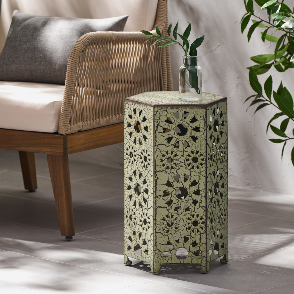 ELIANA 12' Side Table Sunburst Design Green Iron Compact