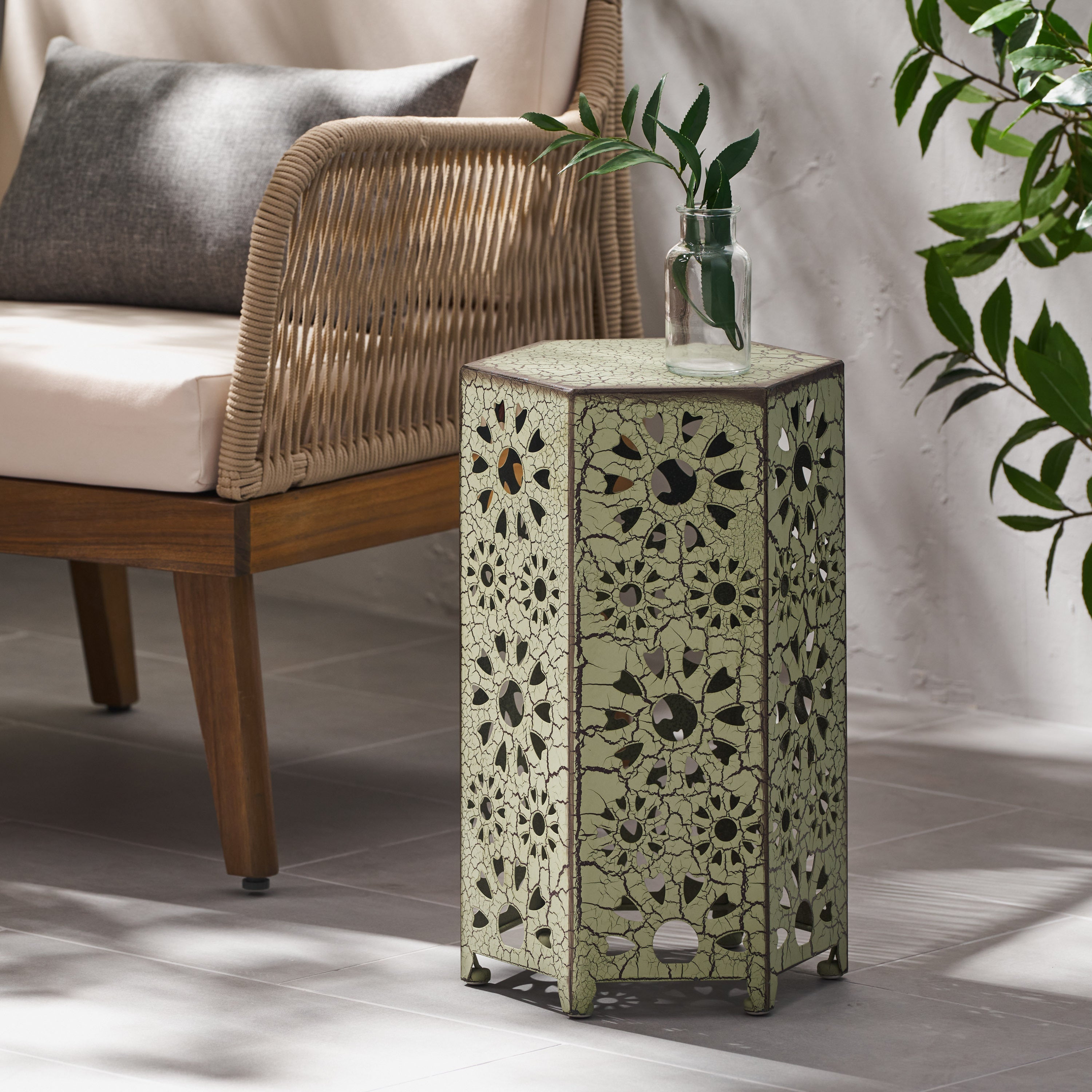 ELIANA 12' Side Table Sunburst Design Green Iron Compact