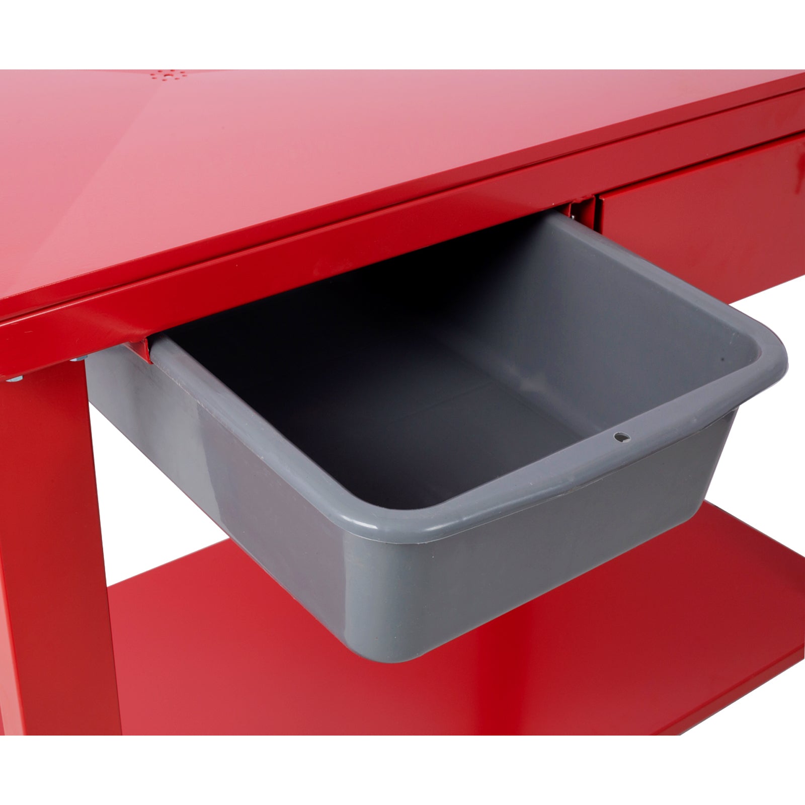 Transmission Teardown Work Station  1/2 Ton Capacity  Sloping Drain Table  Locking Drawer  Removable  Drain Basin Full-Width Lower Shelf  Four 4-Inch Caster Wheels