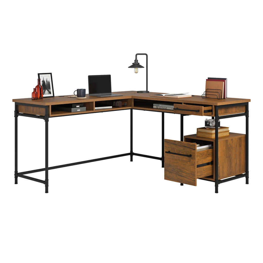 L-Shaped Desk, Brown finish