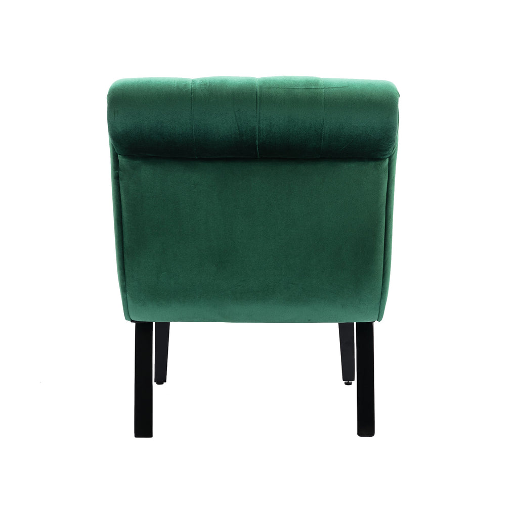 COOLMORE Modern Velvet Armless Accent Living Room Chair / Leisure Chair,Upholstered Fabric Button Comfortable Chair with Wooden Legs for Bedroom, Living Room, Office (Green Velvet)