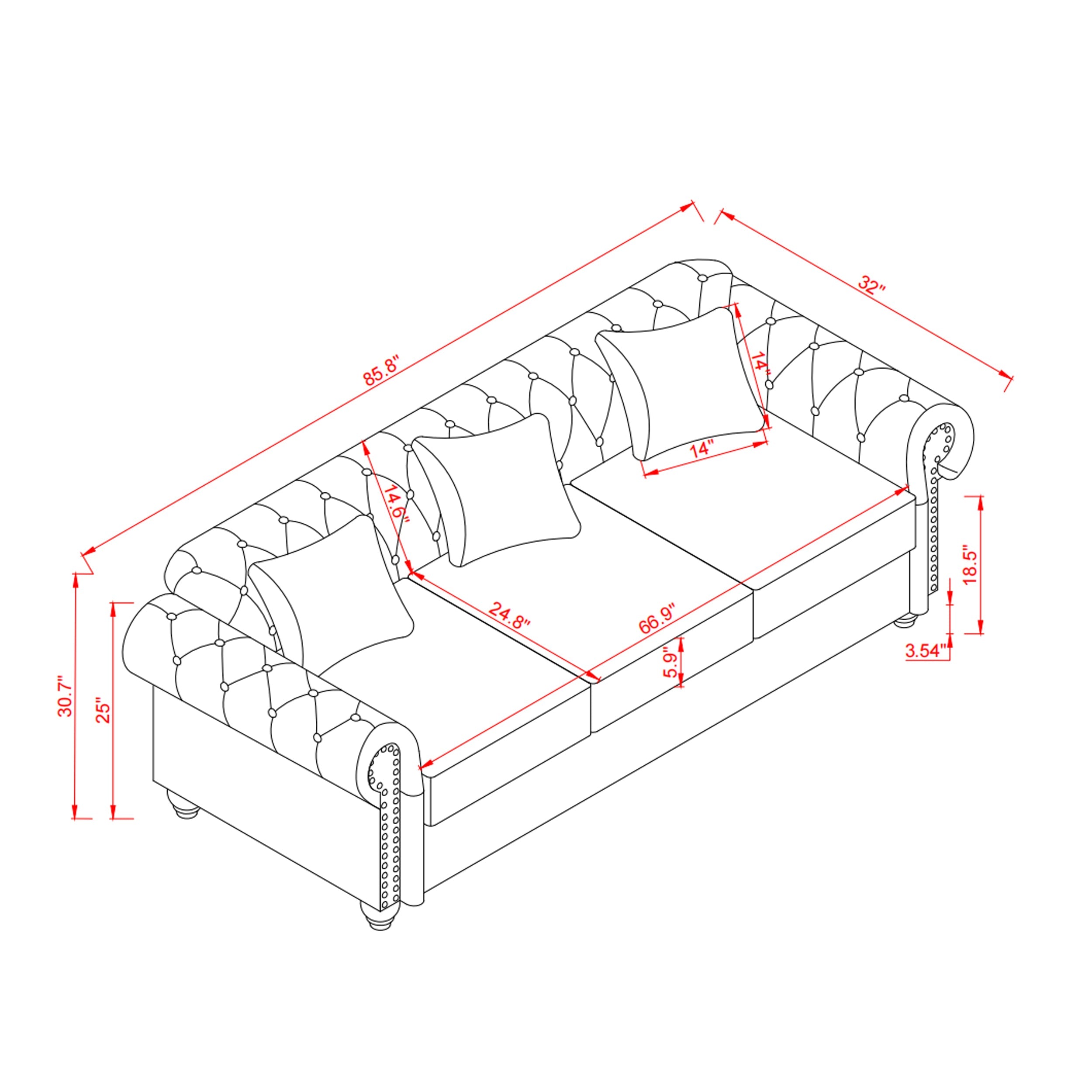 85.8' Living Room Chesterfield Sofa Classic Tufted Design Faux Leather PU Upholstered Sofa with Storage (Burgundy)