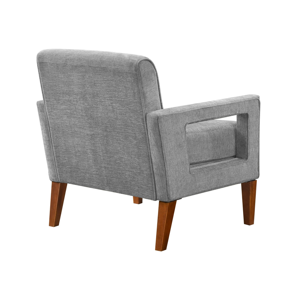 Modern Living Room Chair Gray Chenille Upholstery Pocket Coils Solid Wood Legs Furniture 1pc Armchair