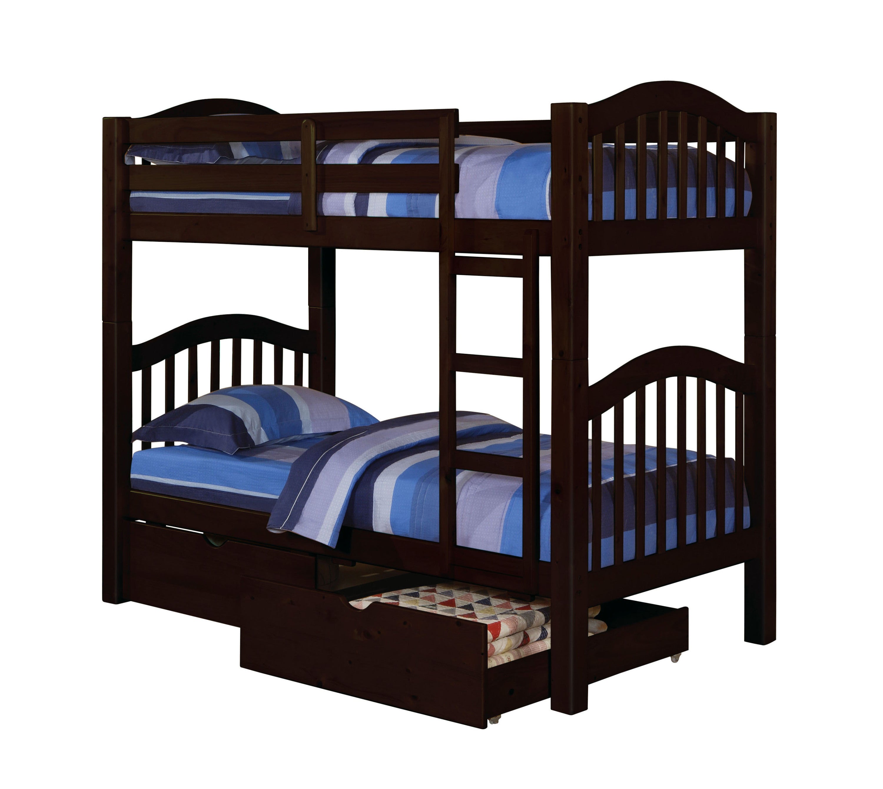 Espresso Twin Over Twin Bunk Bed with Built-in Ladder