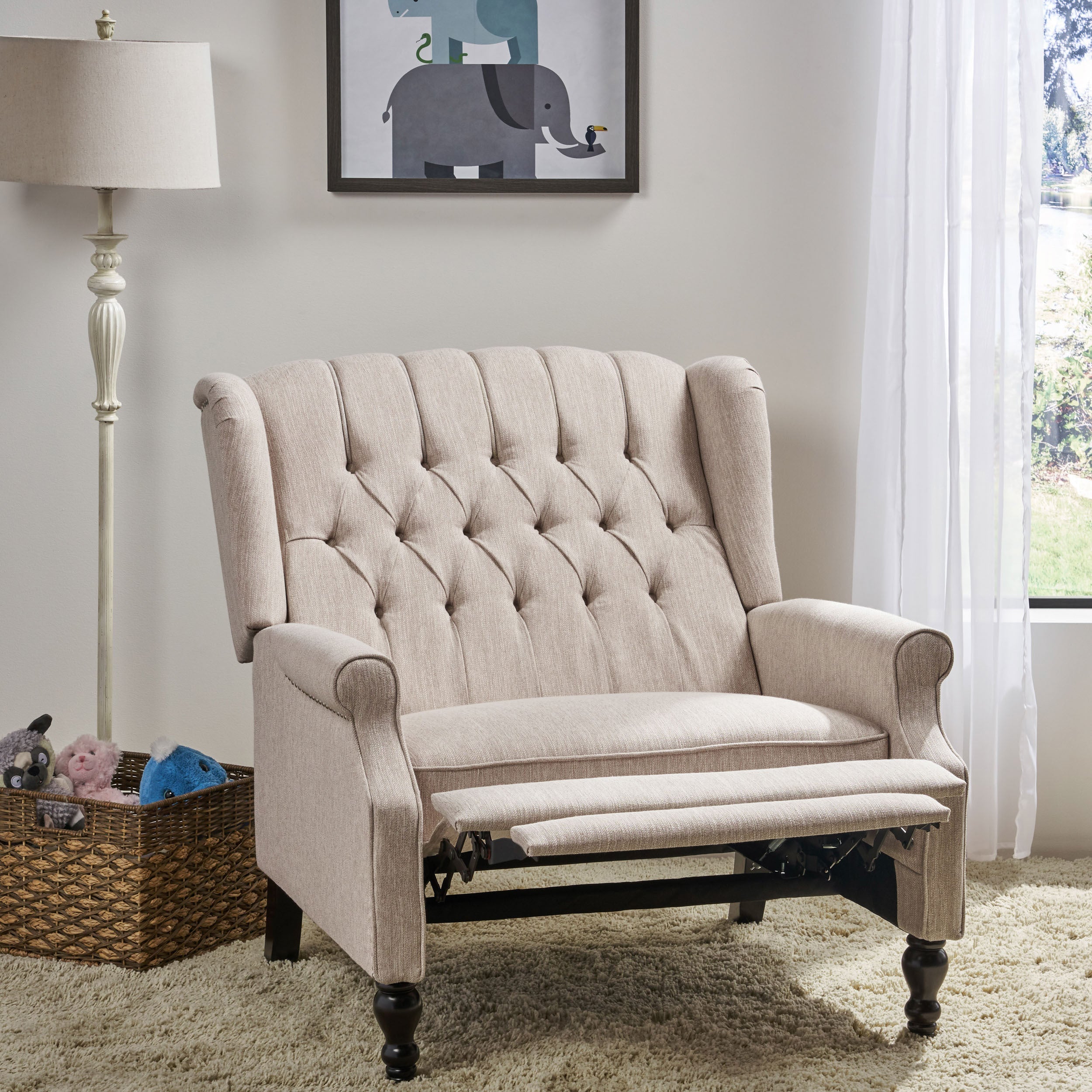 Push Back Recliner Chair Fabric Lounge Armchair Pushback Recliner with Rivet Decoration Wingback Single Sofa Chair with Padded Seat for Living Room, Bedroom 33.25D x 37.75W x 42.5H in