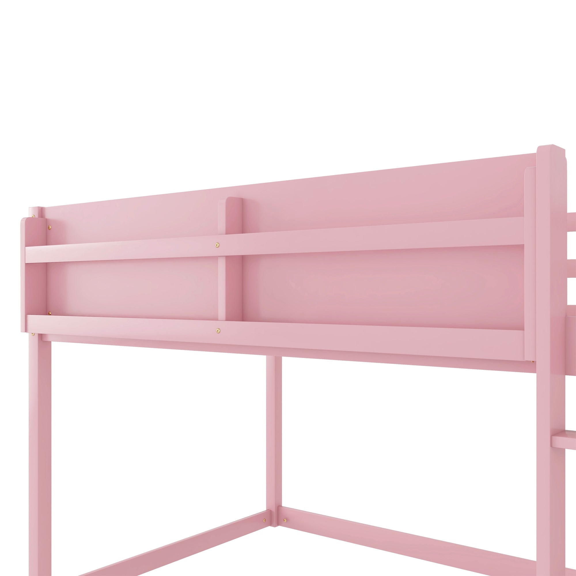 Low Twin Over Twin Bunk Bed, Floor Bunk Bed with Ladder, Solid Wood Twin Bunk Bed for Kids & Juniors, Pink(Expect Arrival Date 2025/11/25)