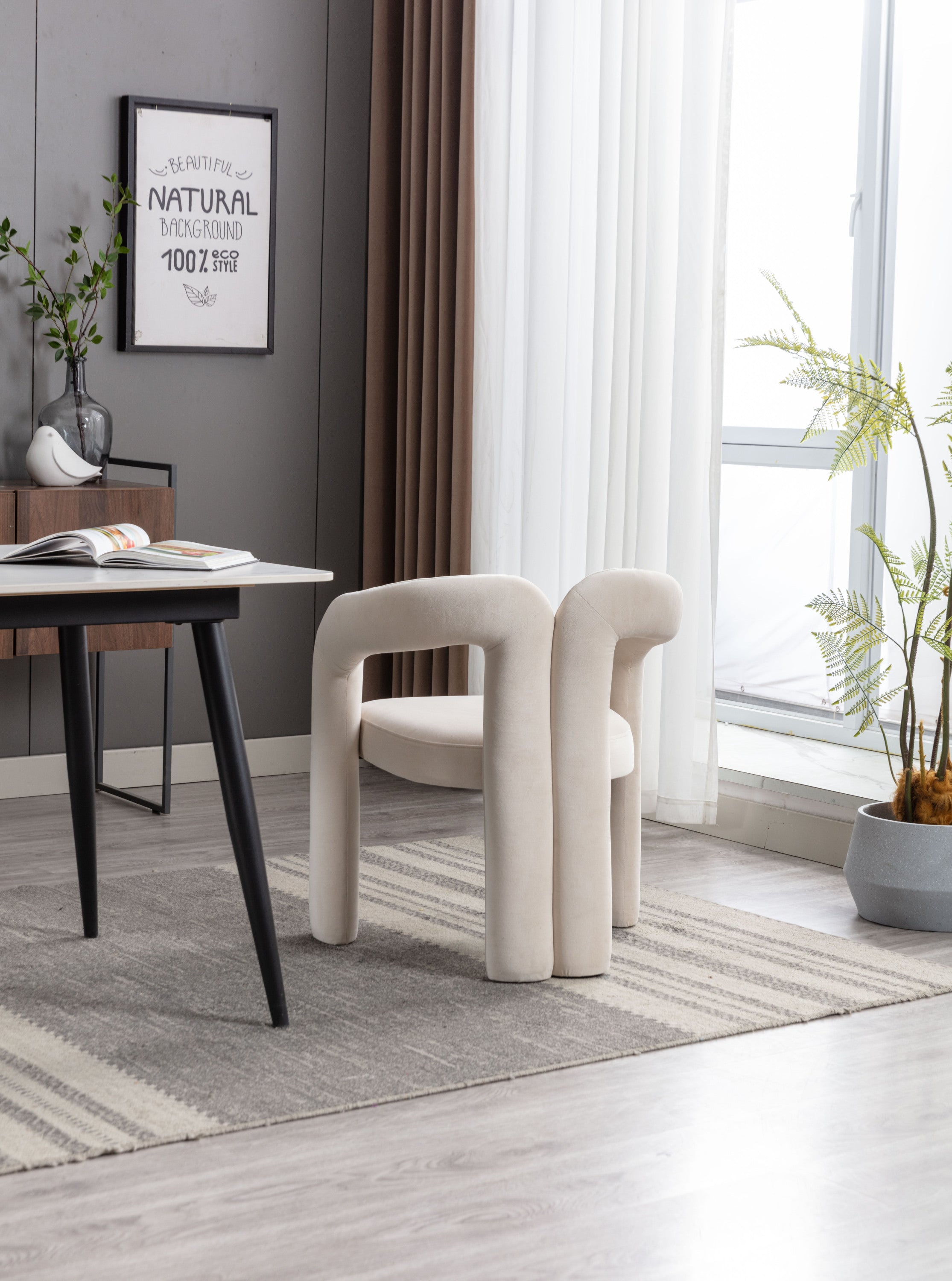 Contemporary Designed Velvet Fabric Upholstered Accent/Dining Chair /Barrel Side Chairs Kitchen Armchair for Living Room set of 2 (Beige Velvet)