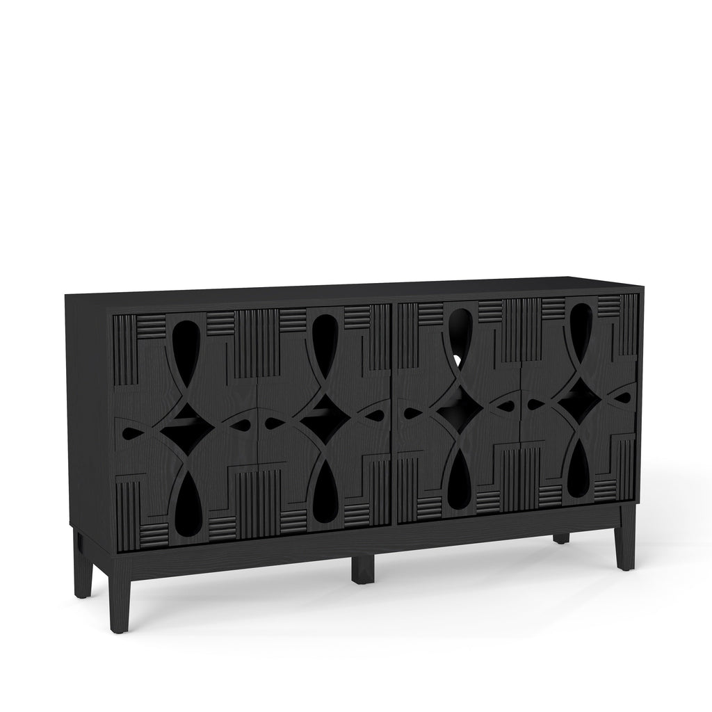 60.5' Mid Century Modern Sideboard Buffet Cabinet with Storage, TV Media Console Table, Storage Cabinet with 4 Doors & Adjustable Shelves for Kitchen Dining Living Room Entryway, Black