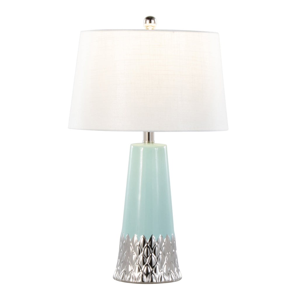Penelope 22' Contemporary Ceramic Table Lamp with Tiffany Blue & Silver Ceramic Body and White Shade by LumiSource