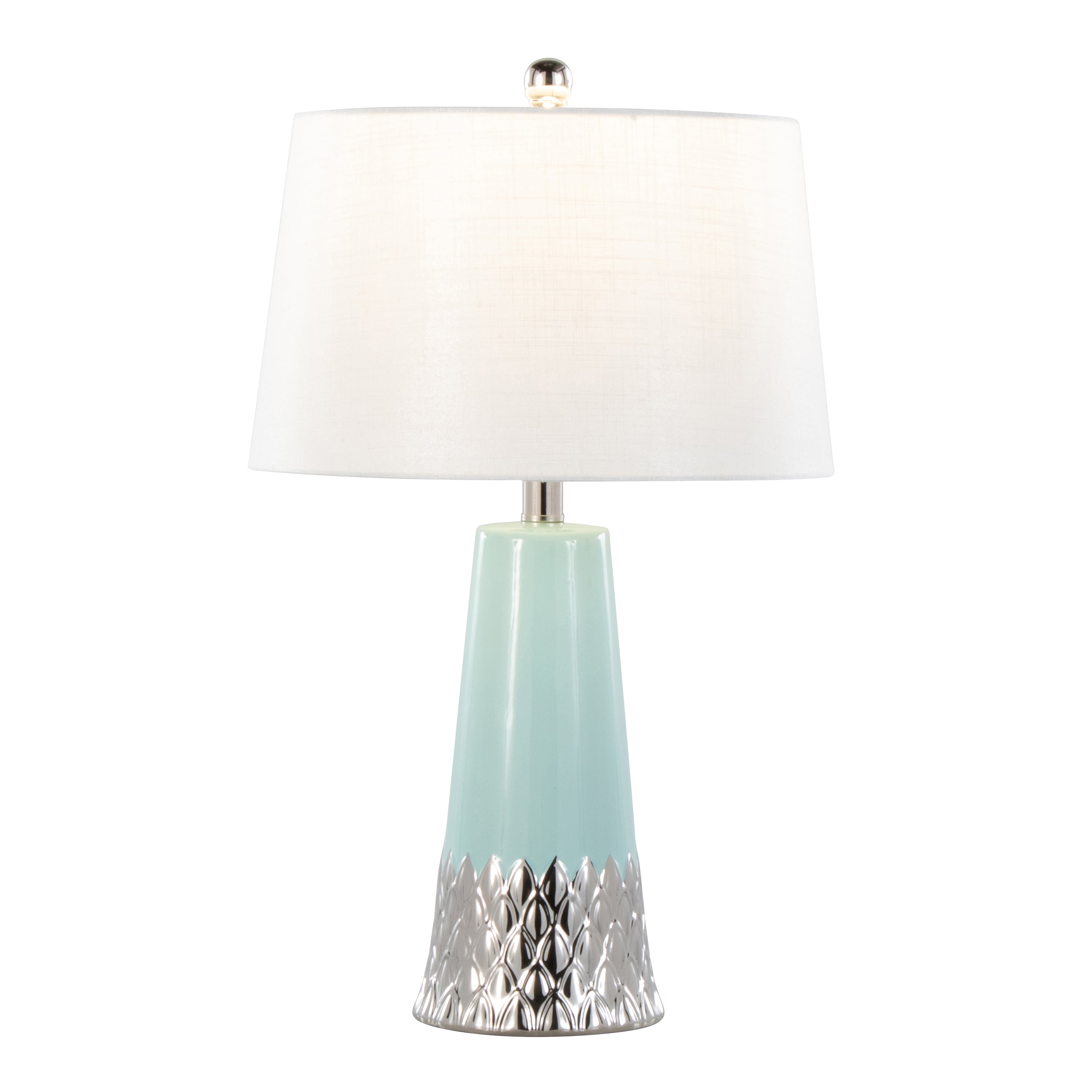 Penelope 22' Contemporary Ceramic Table Lamp with Tiffany Blue & Silver Ceramic Body and White Shade by LumiSource