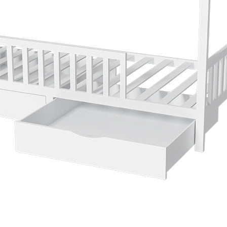 Full House Bed with 2 Storage Drawers, Kids Full Bed Frame with Rails and Roof, Tent Bed, Wooden Full Daybed, Full Montessori Bed for Kids Teens Girls & Boys, No Box Spring Needed (White)