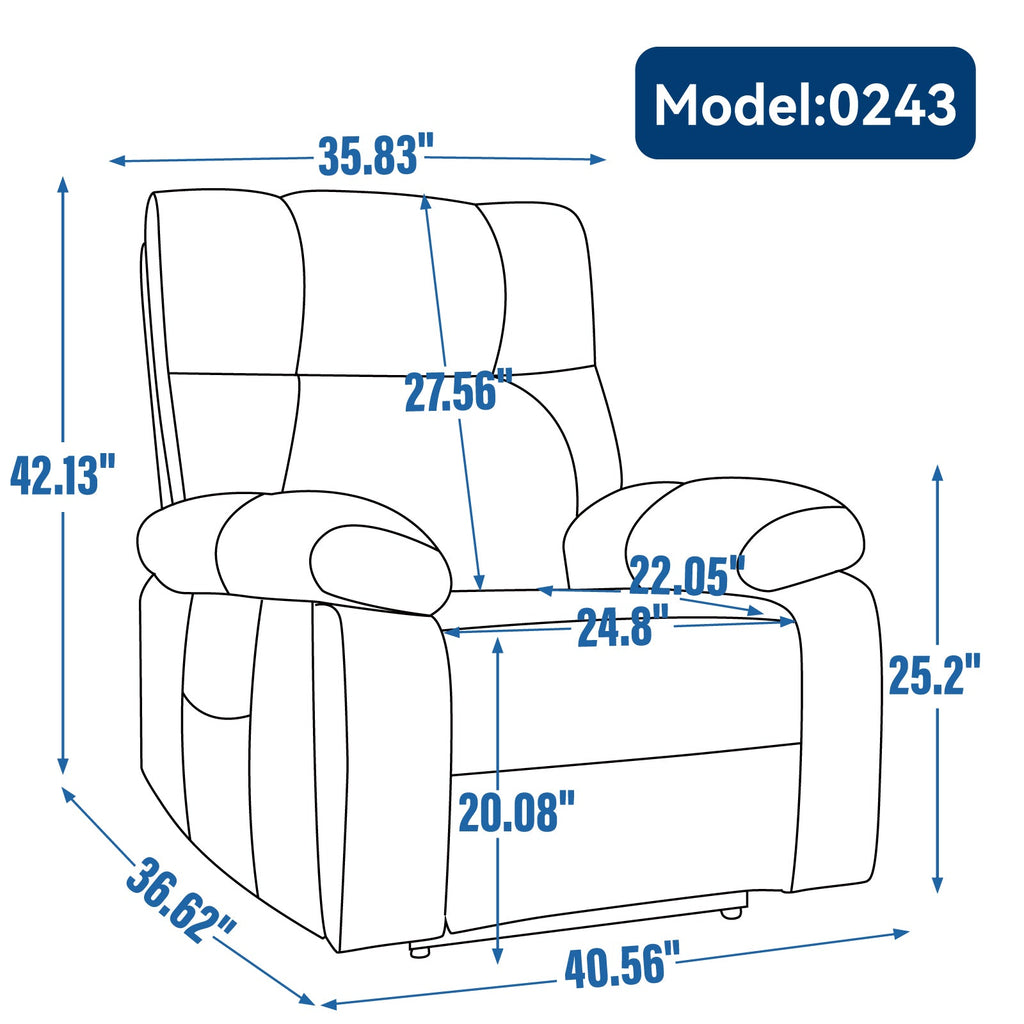 Blue Heat Massage Dual Motor Infinite Position Up to 350 LBS Large Electric Power Lift Recliners with Hidden Cup Holders, Power-Remote, Medium-firm and Heavy Duty