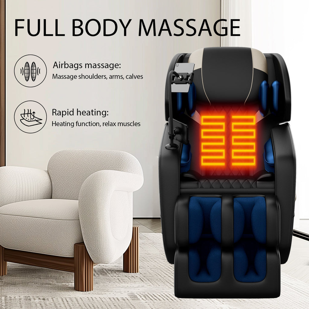2025 Massage Chair Recliner with Zero Gravity, Full Body Air Pressure, Black, PU Leather