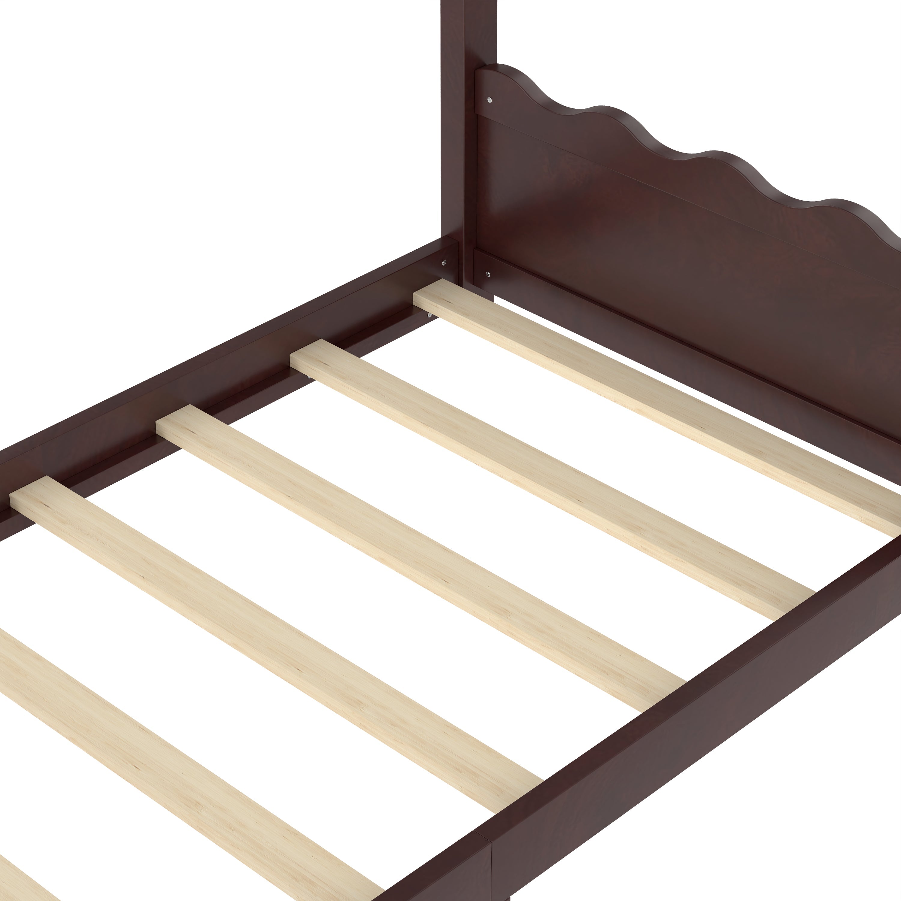 Twin House Floor Bed with Support Slats, Solid Wood House Bed Frame for Kids, No Box Spring Needed and Opening Constructure, Espresso