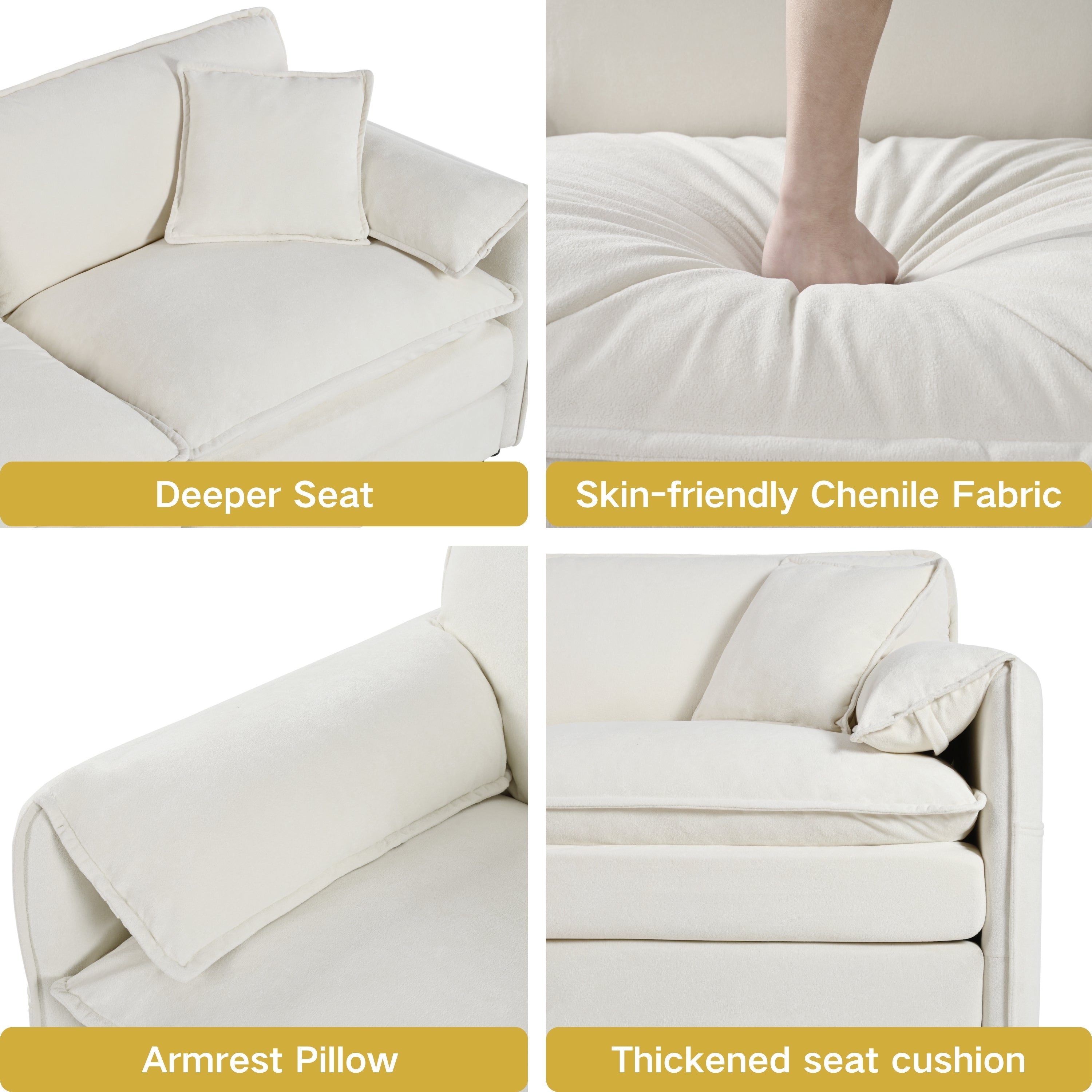 Deep Seat Sectional Cloud Sofa with 2 Ottomans & Soft Pillows, Loveseat Modular Couch for Living Room, Apartment,DIY Combination,Beige