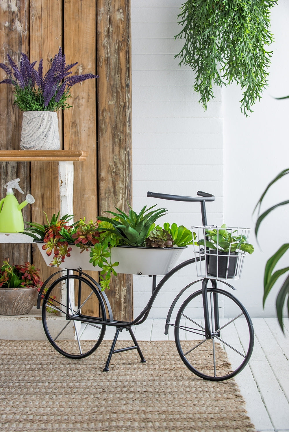 38.5x14.5x25.5' Black and White Bicycle Plant Stand Planter