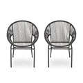 Outdoor Faux Rattan/Iron Metal Club Chair, Set of 2, Black
