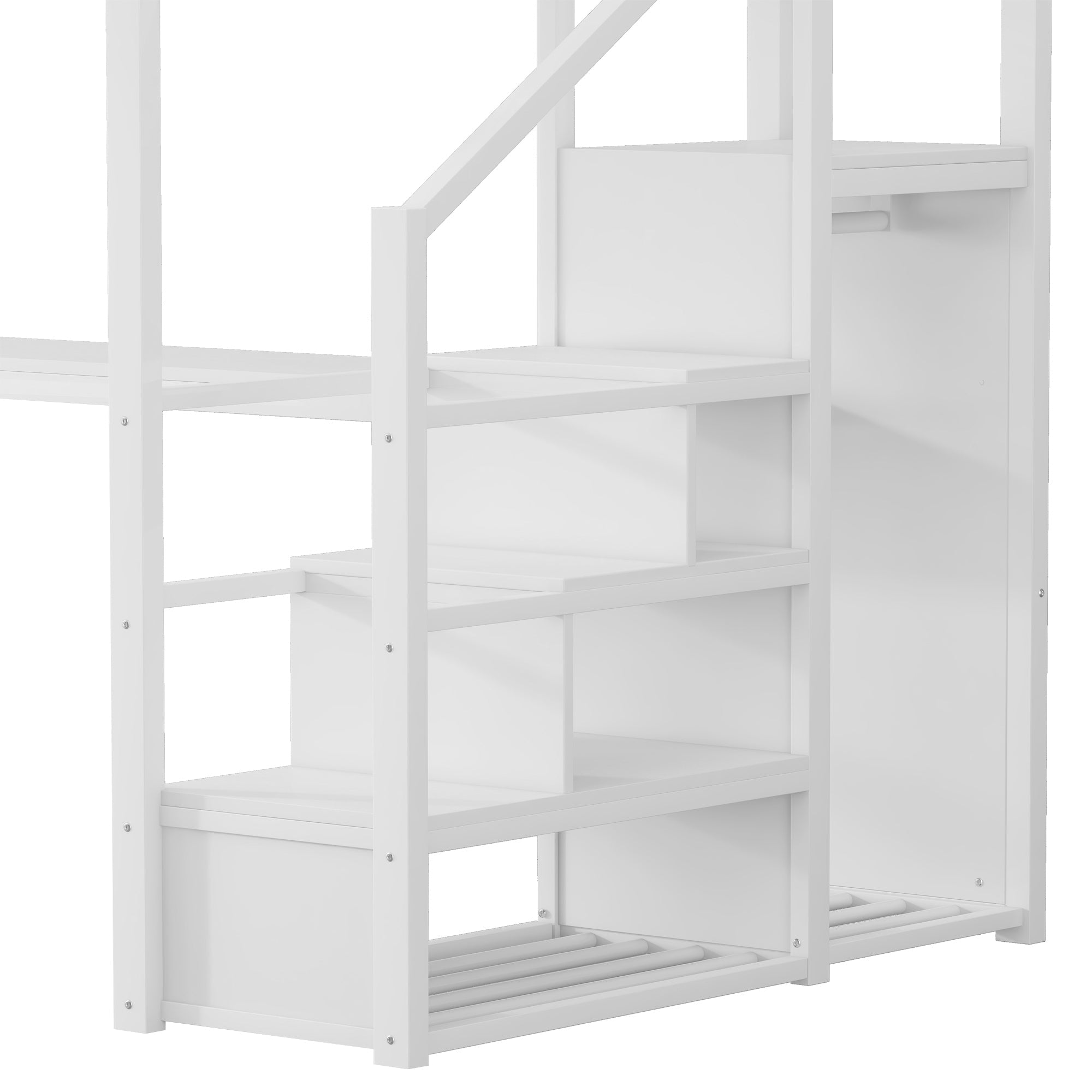 Full Loft Bed with Desk and Charging Station, Full Size Metal Loft Bed with Stairs and Light for Kids Teens,White OLD  SKU W2580S00046