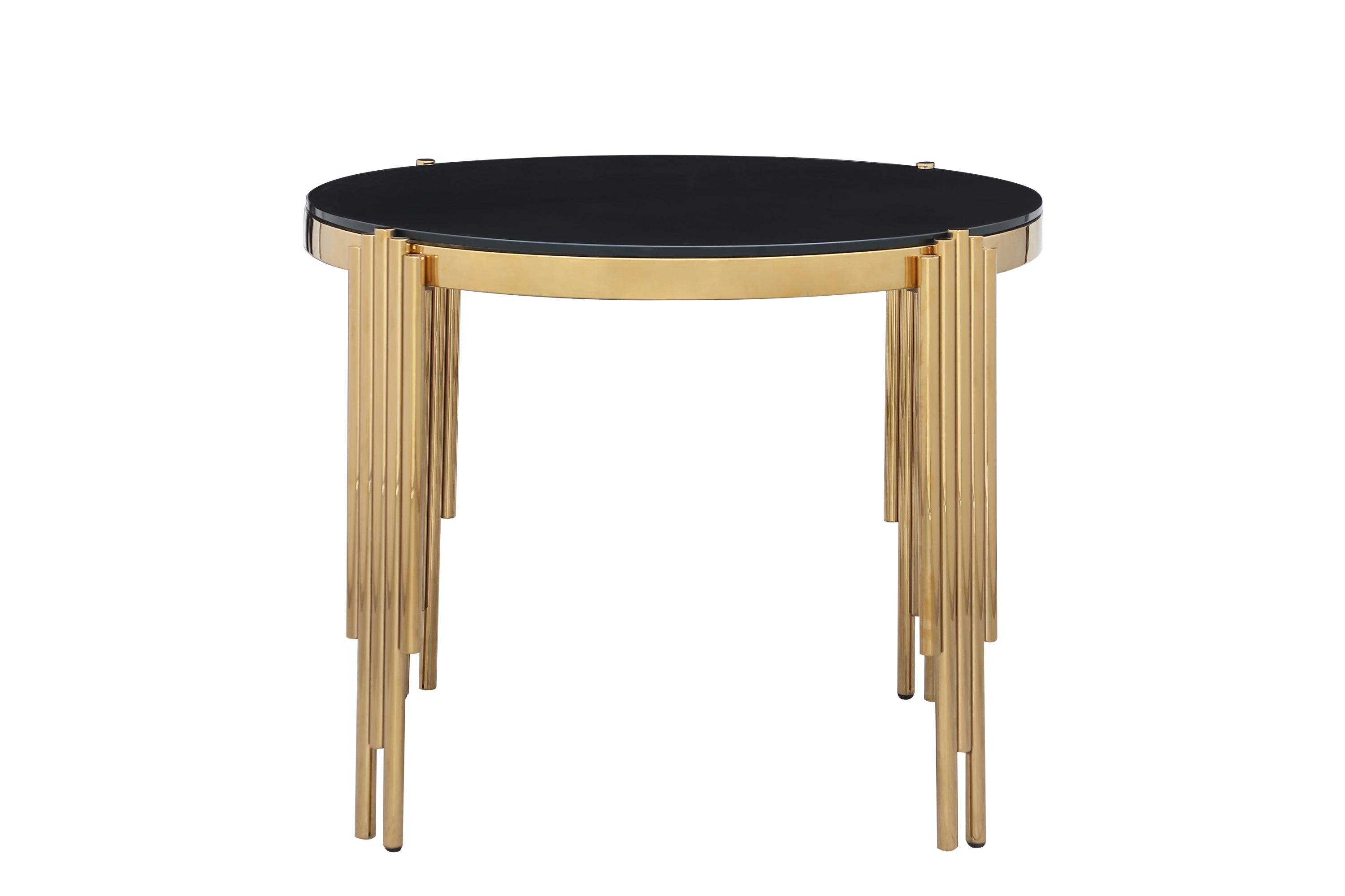 38.6' Round Glass Dining Table, Tempered Glass Tabletop and Polished Gold Legs, Modern Style Table for Home, Kitchen. Dining Room