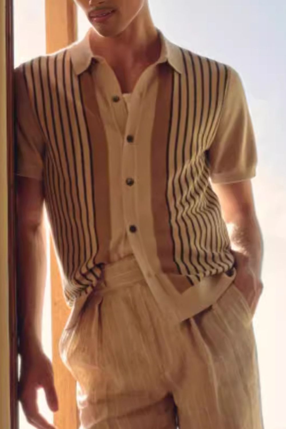 Striped Button Up Short Sleeve Shirt